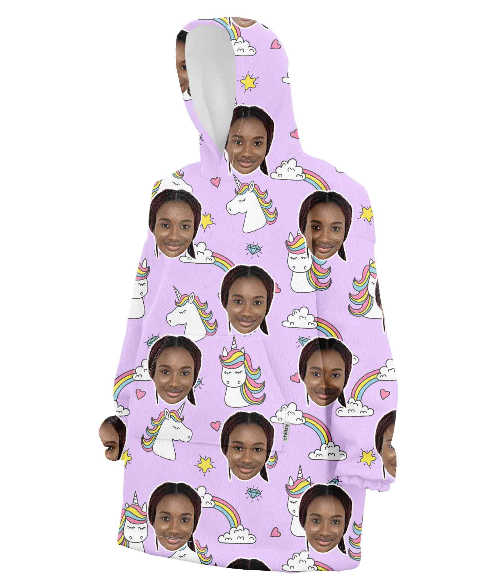 Unicorn & Rainbow Personalised Hoodie Blanket