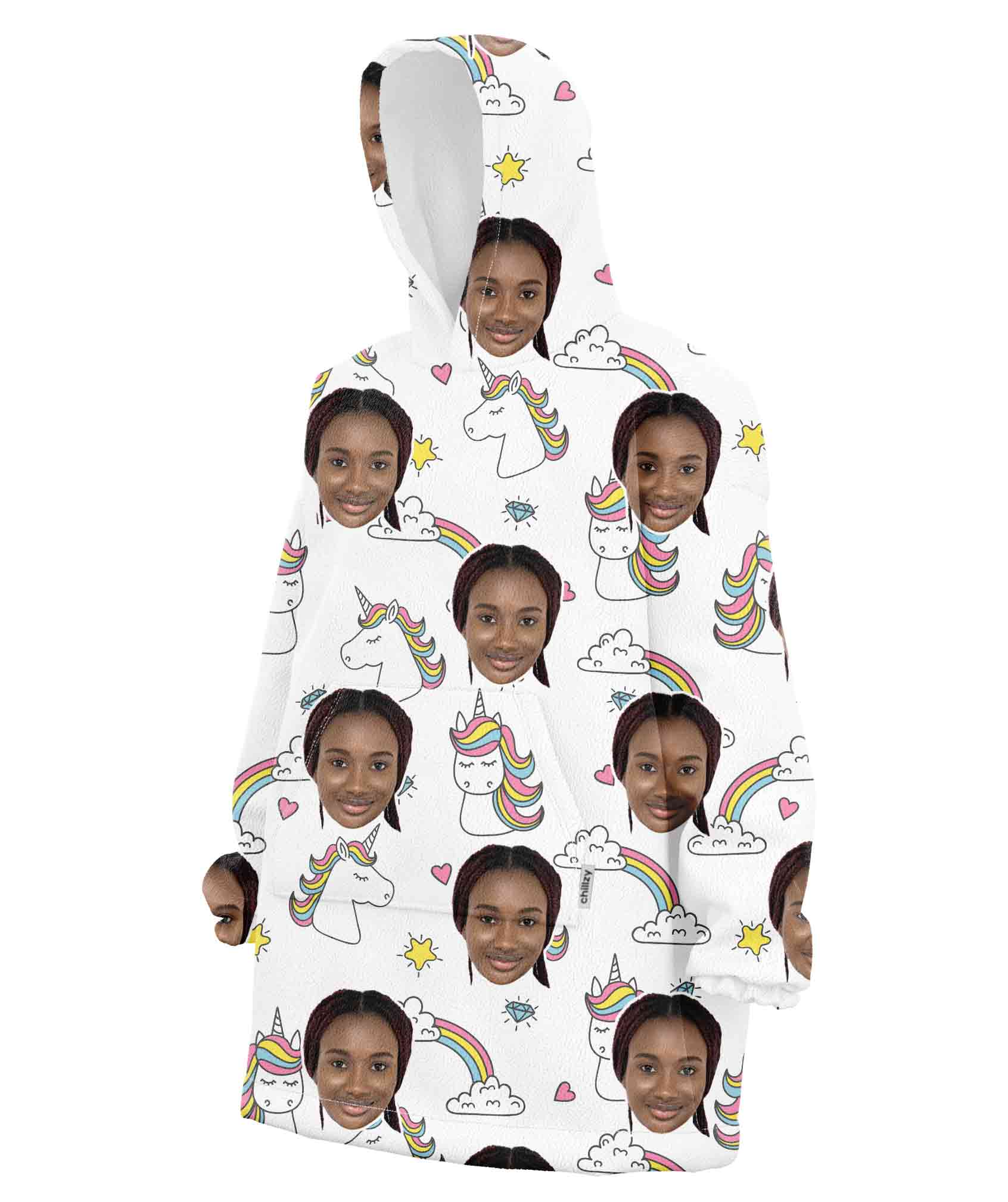 Unicorn & Rainbow Personalised Hoodie Blanket