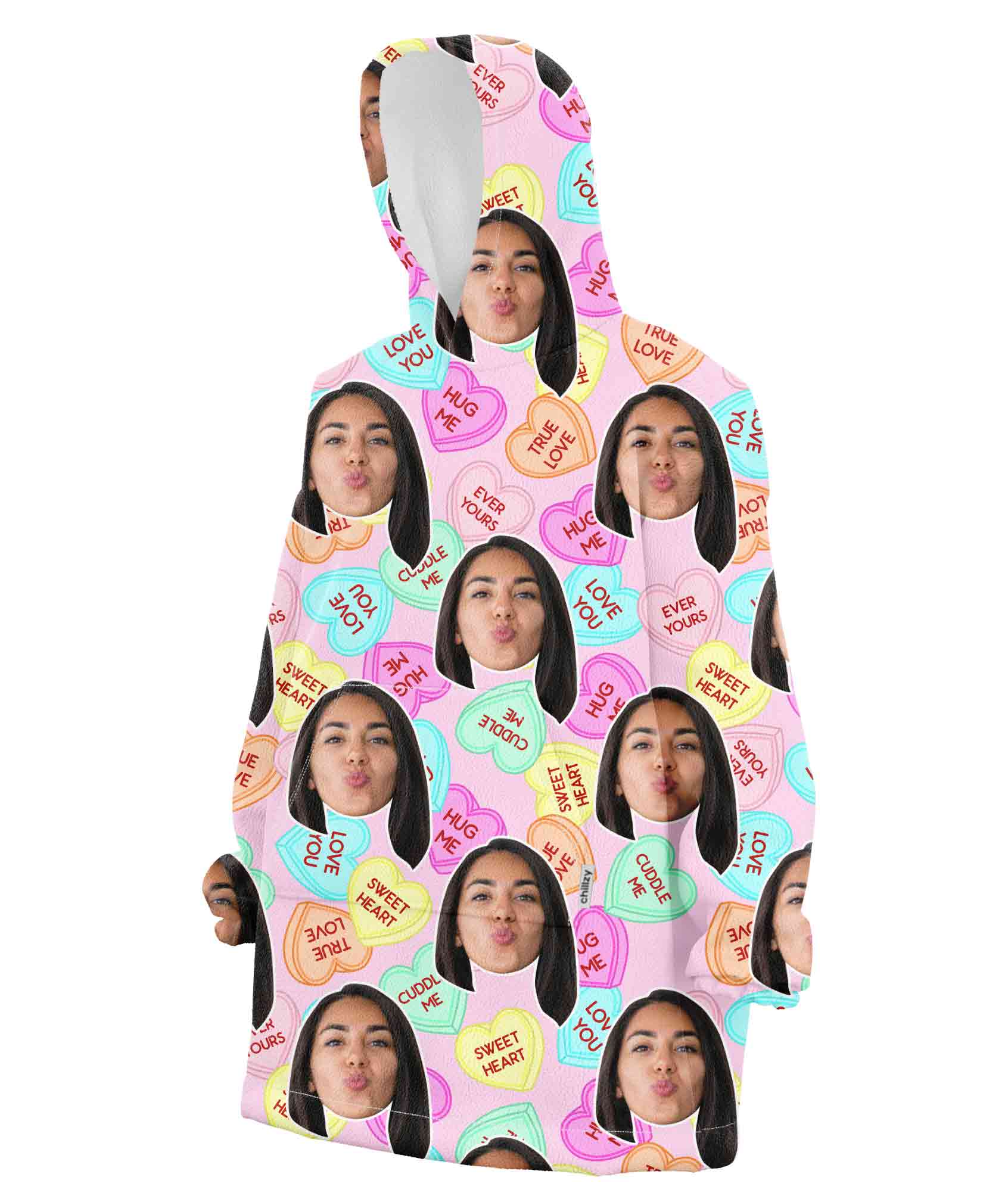 Love Hearts Personalised Hoodie Blanket