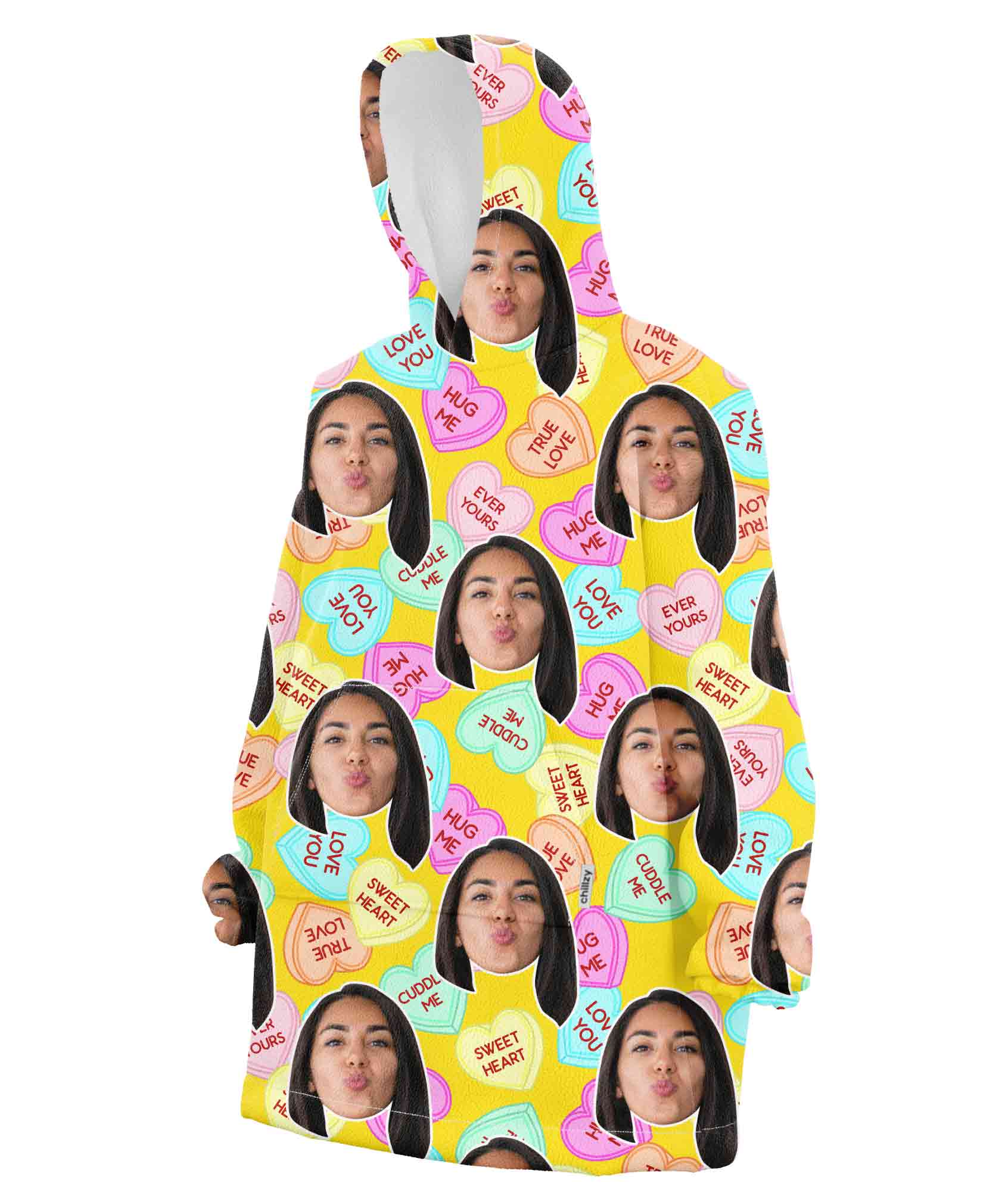 Love Hearts Personalised Hoodie Blanket