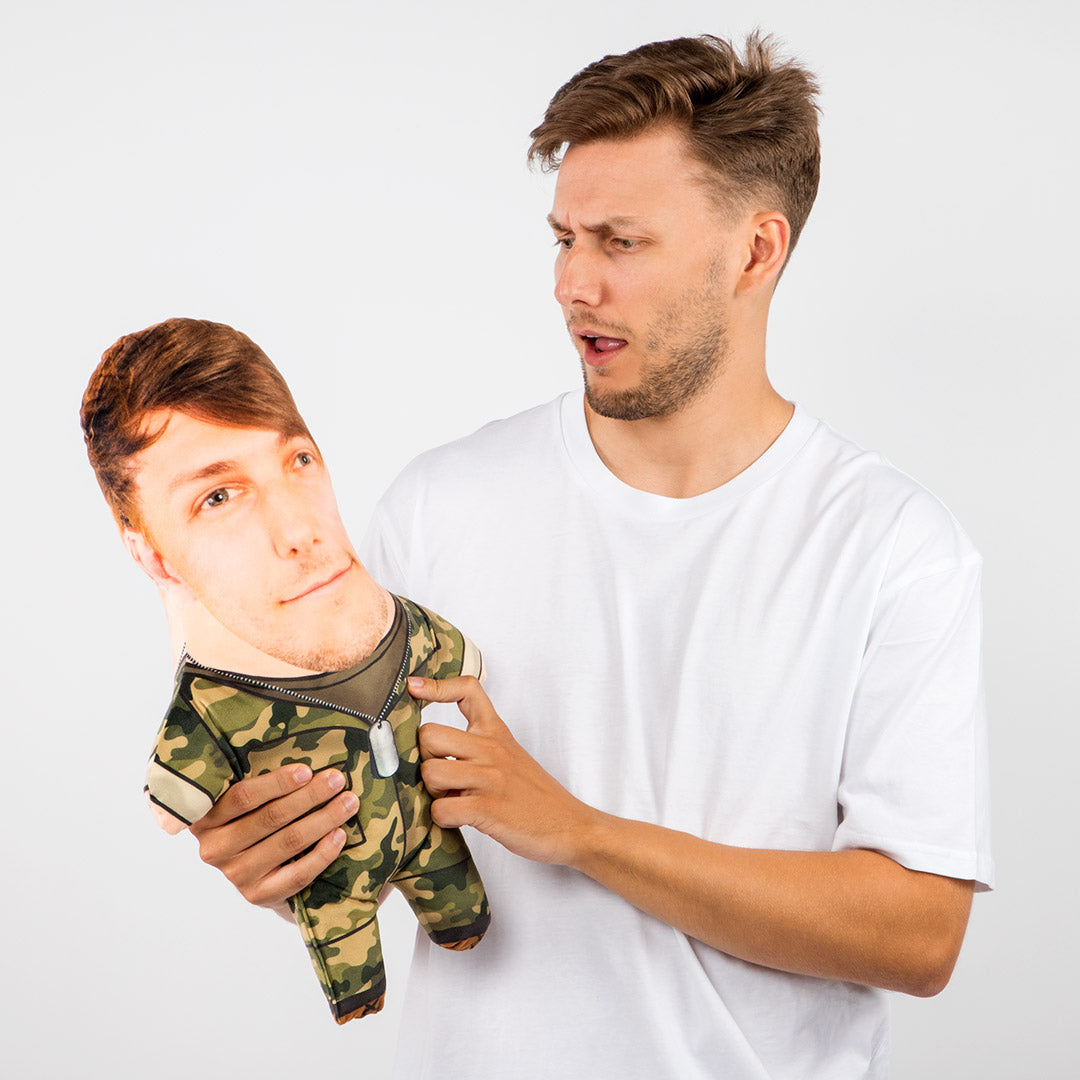 Soldier Face Pillow Doll & Owner