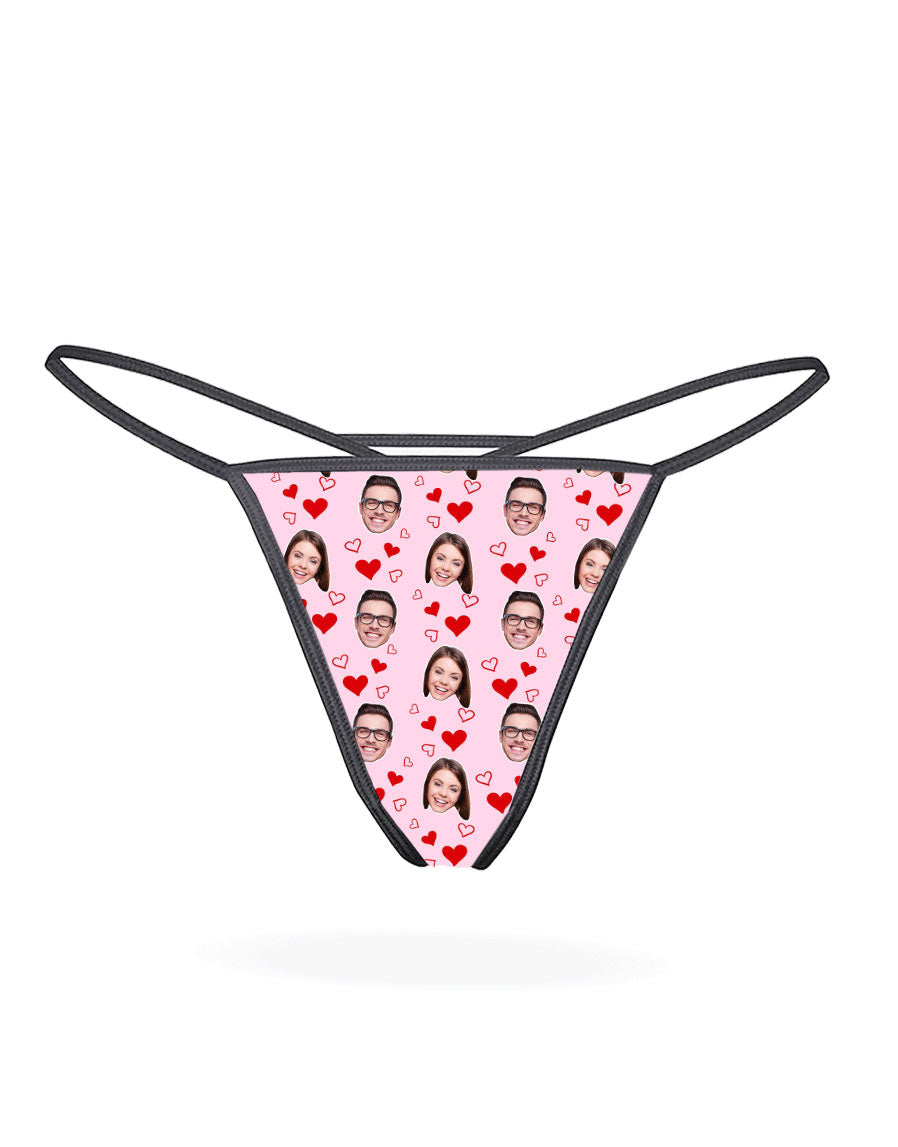 Custom Photo Couples Face Hearts Thong