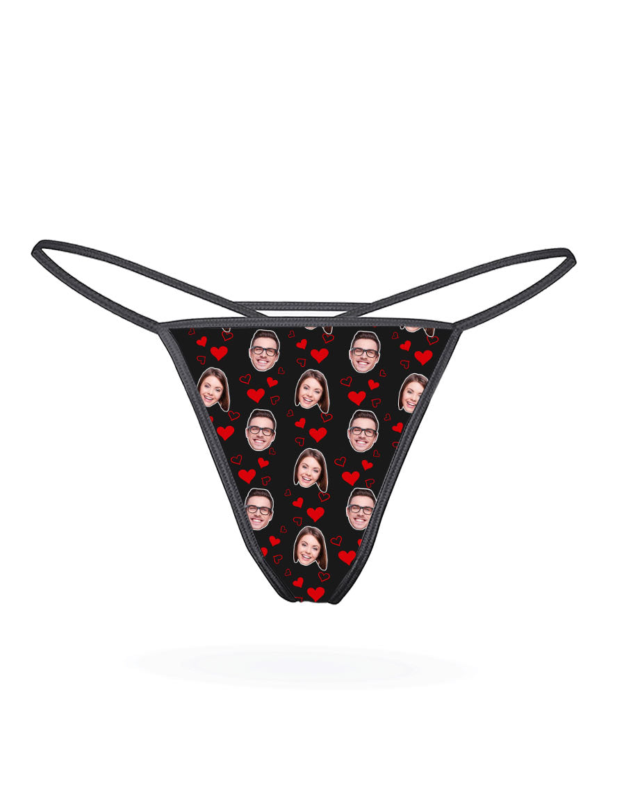 Couples Face Hearts Valentines Thong