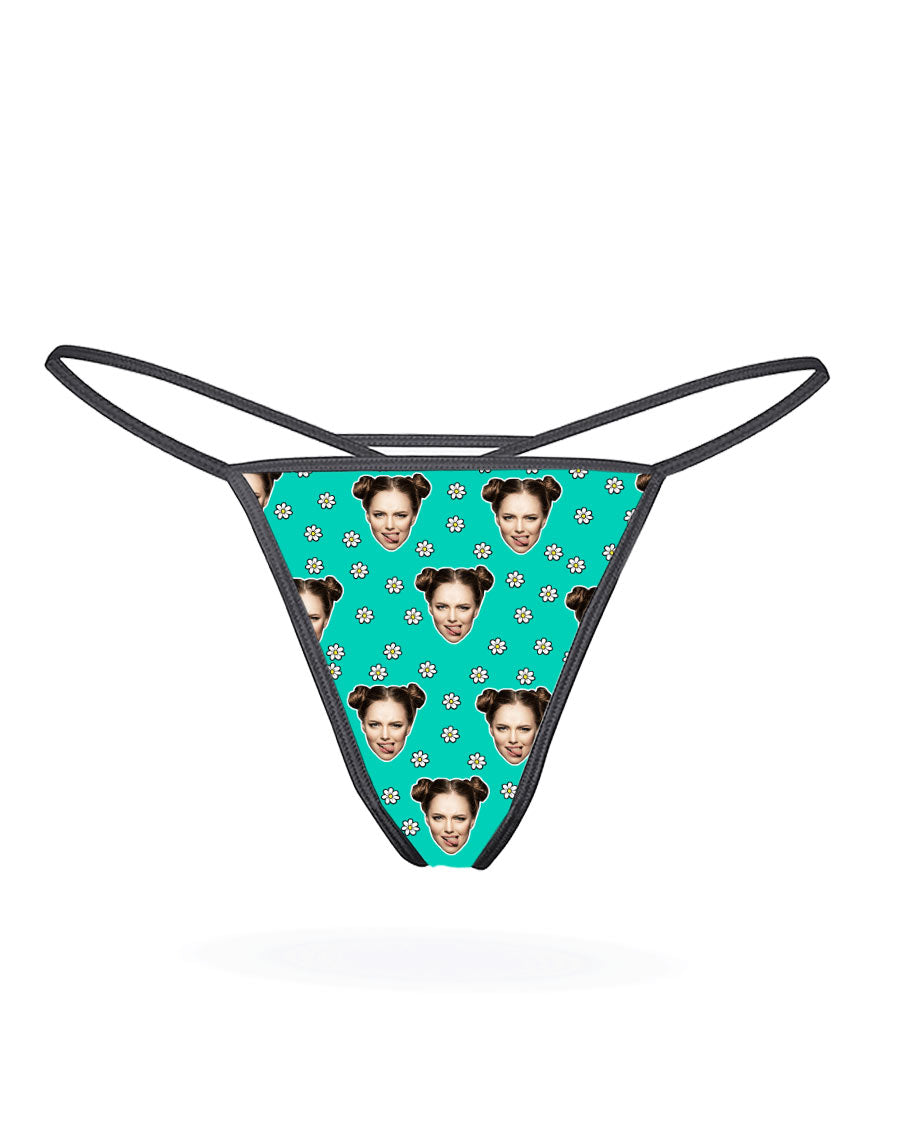 Turquoise Face Daisies Thong