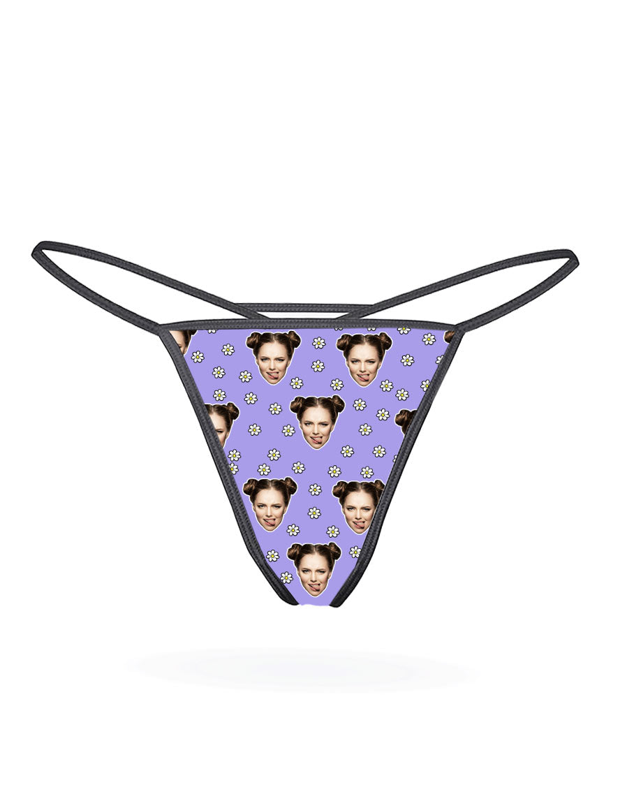 Violet Face Daisies Thong