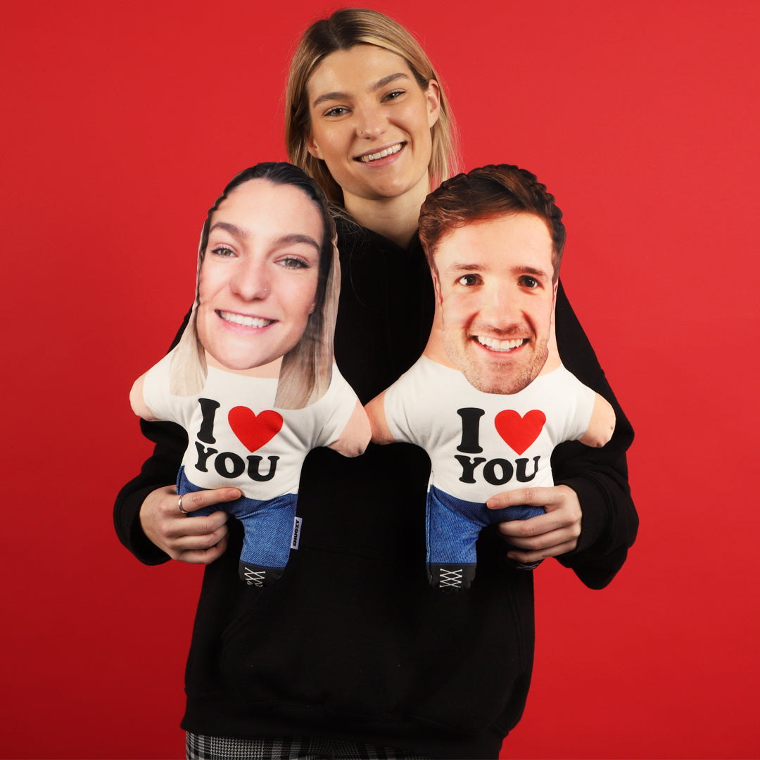 I Heart You Face Pillow Doll Matching Pair