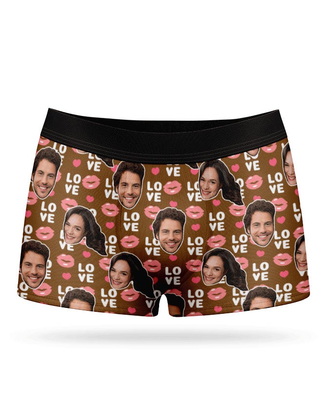 Couple Photo On Love Lips Boxers