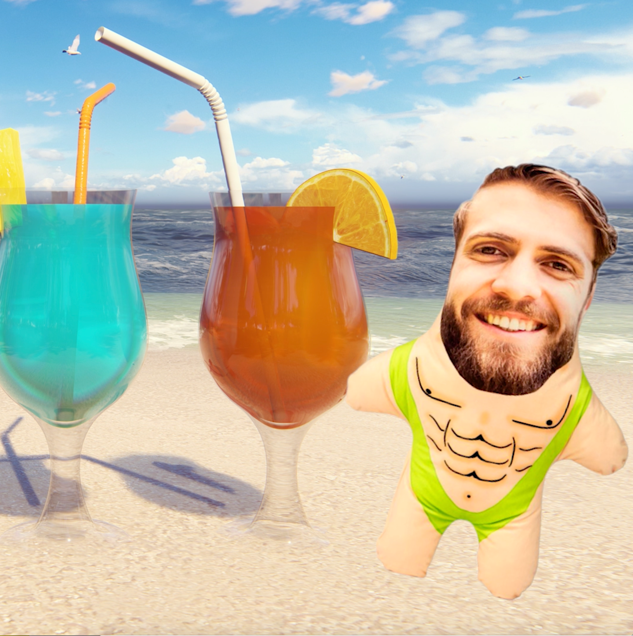 Mankini Face Pillow Doll At The Beach