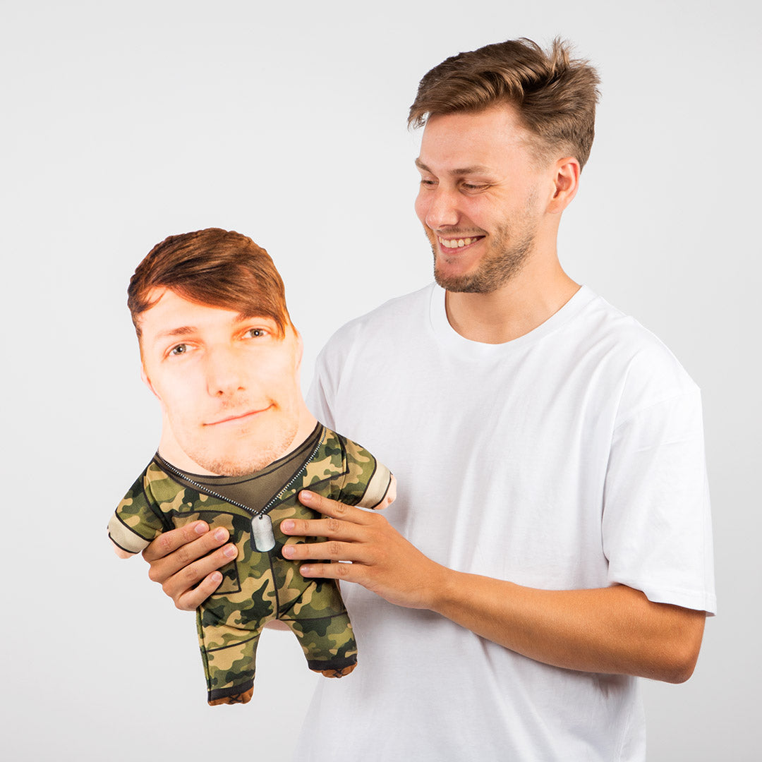 Personalised Soldier Face Pillow Doll & Owner