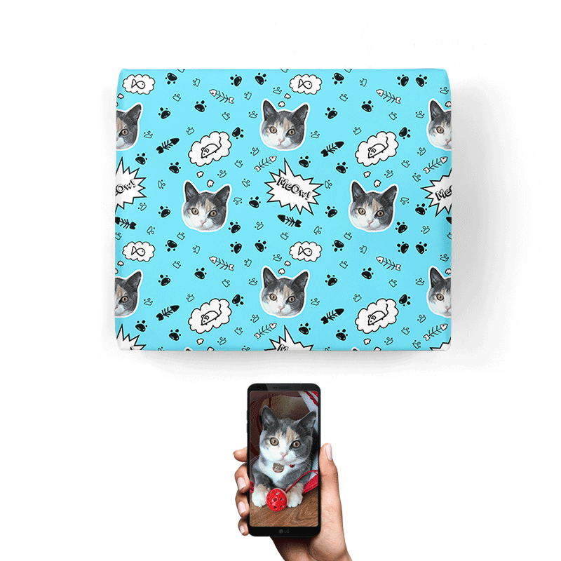 Your Cat Face Pattern Personalised Wrapping Paper