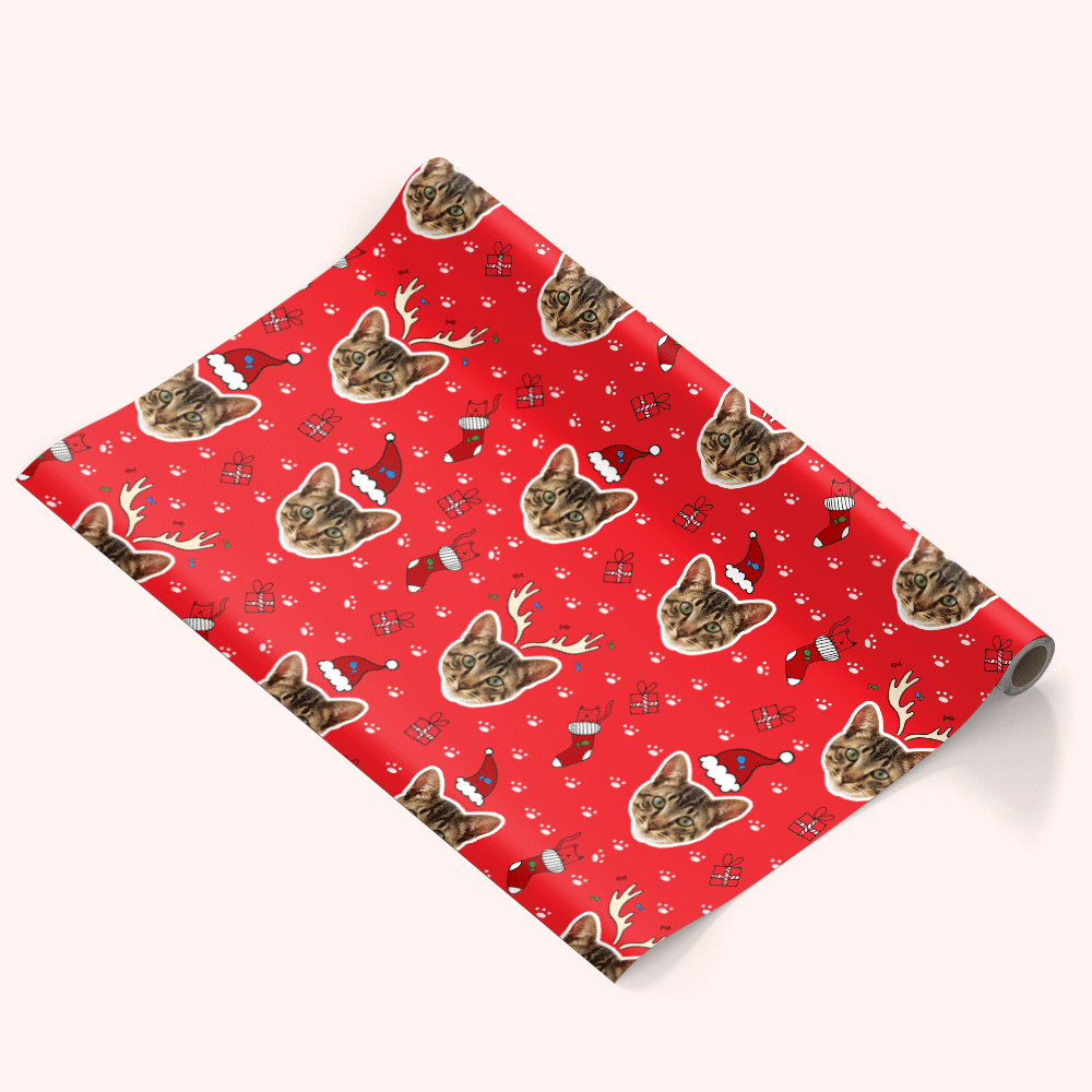 Christmas Cat Faces Personalised Wrapping Paper