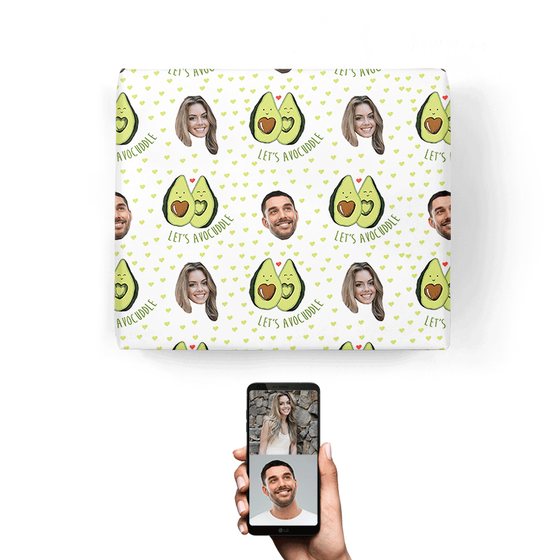 Let's Avocuddle Couple Faces Personalised Wrapping Paper