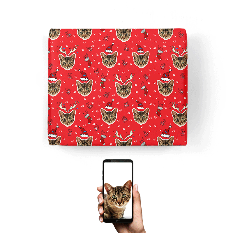 Christmas Cat Faces Personalised Wrapping Paper