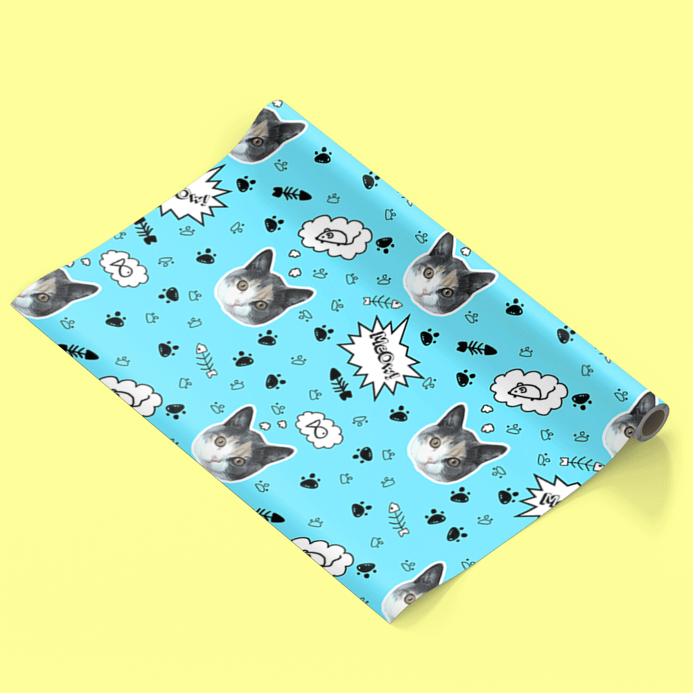 Your Cat Face Pattern Personalised Wrapping Paper