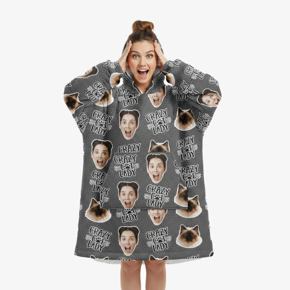 Crazy Cat Lady Personalised Hoodie Blanket