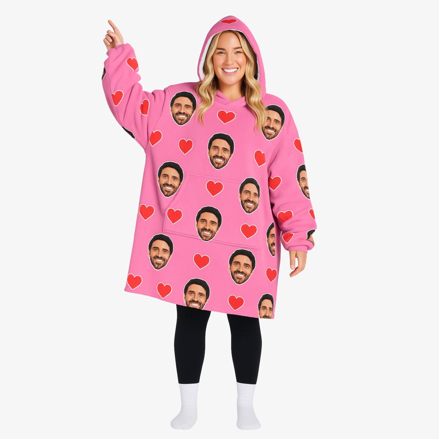 Love Hearts Personalised Face Hoodie Blanket