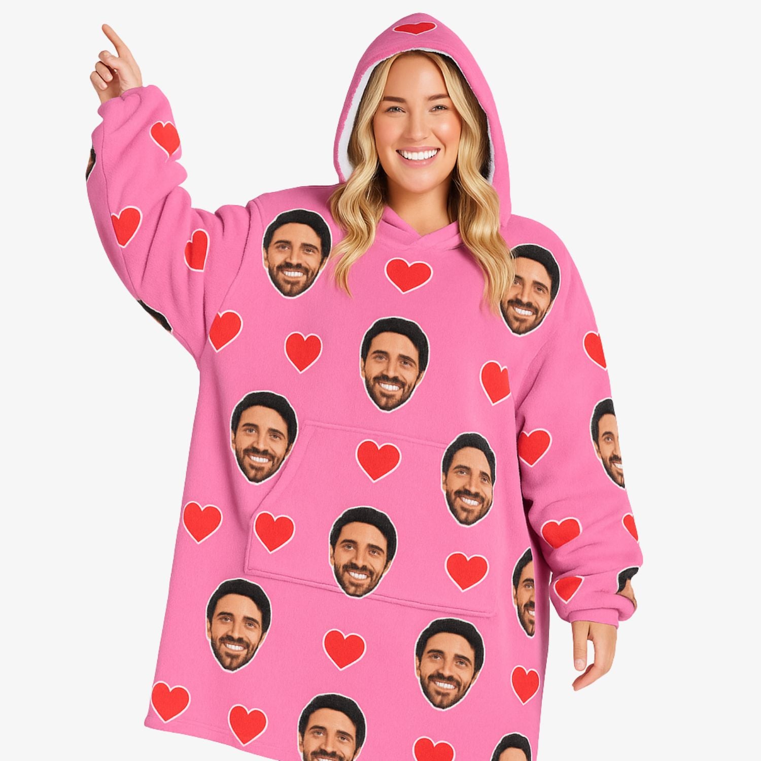 Love Hearts Personalised Face Hoodie Blanket