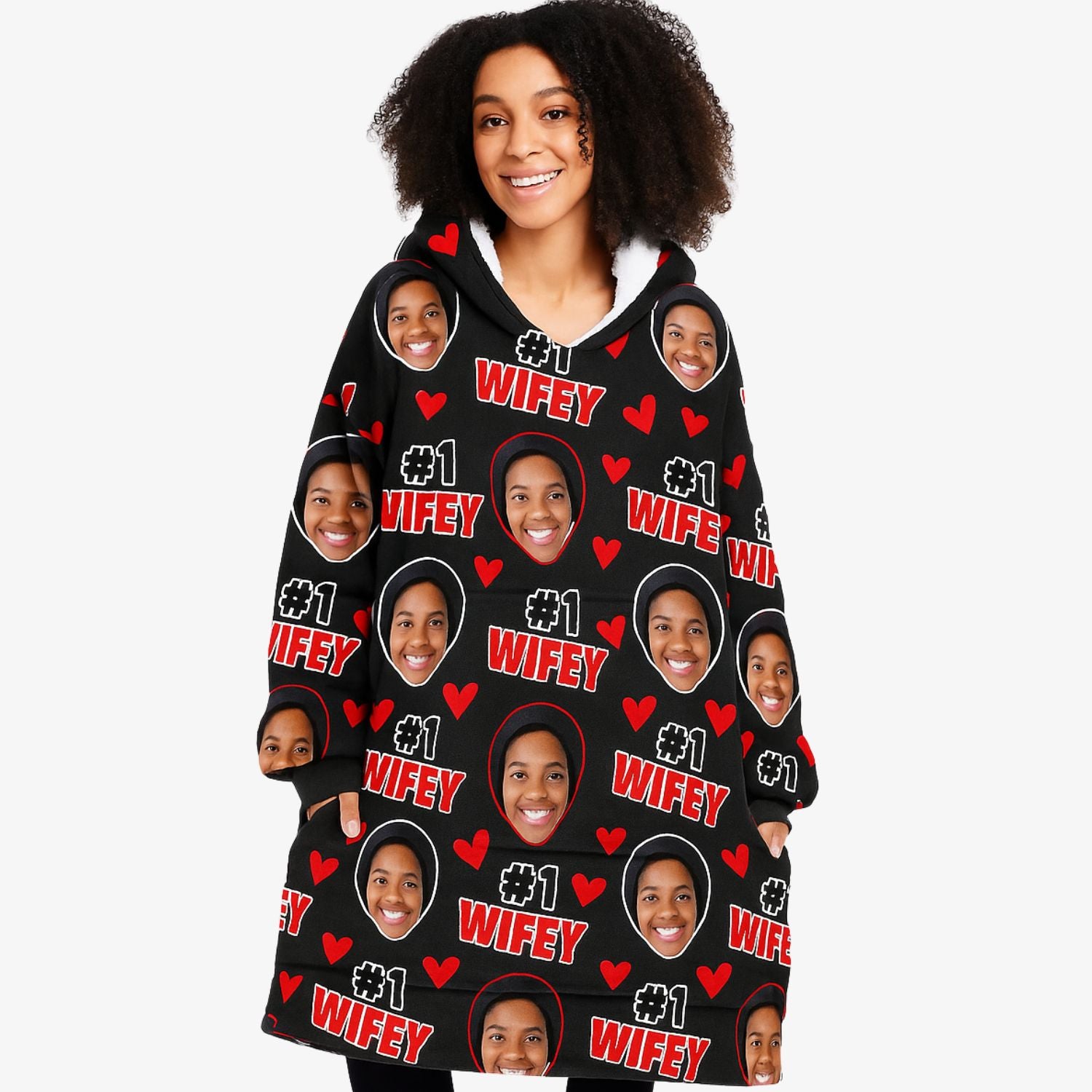 #1 Wifey Face Personalised Hoodie Blanket
