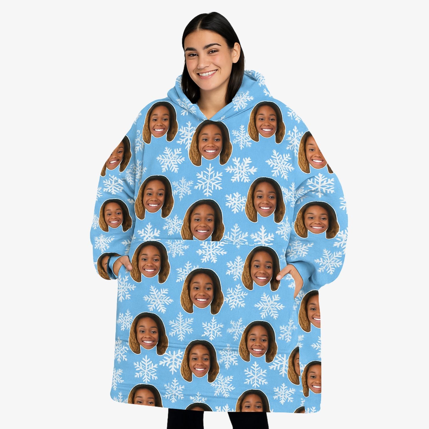 Snowflake Pattern Personalised Hoodie Blanket