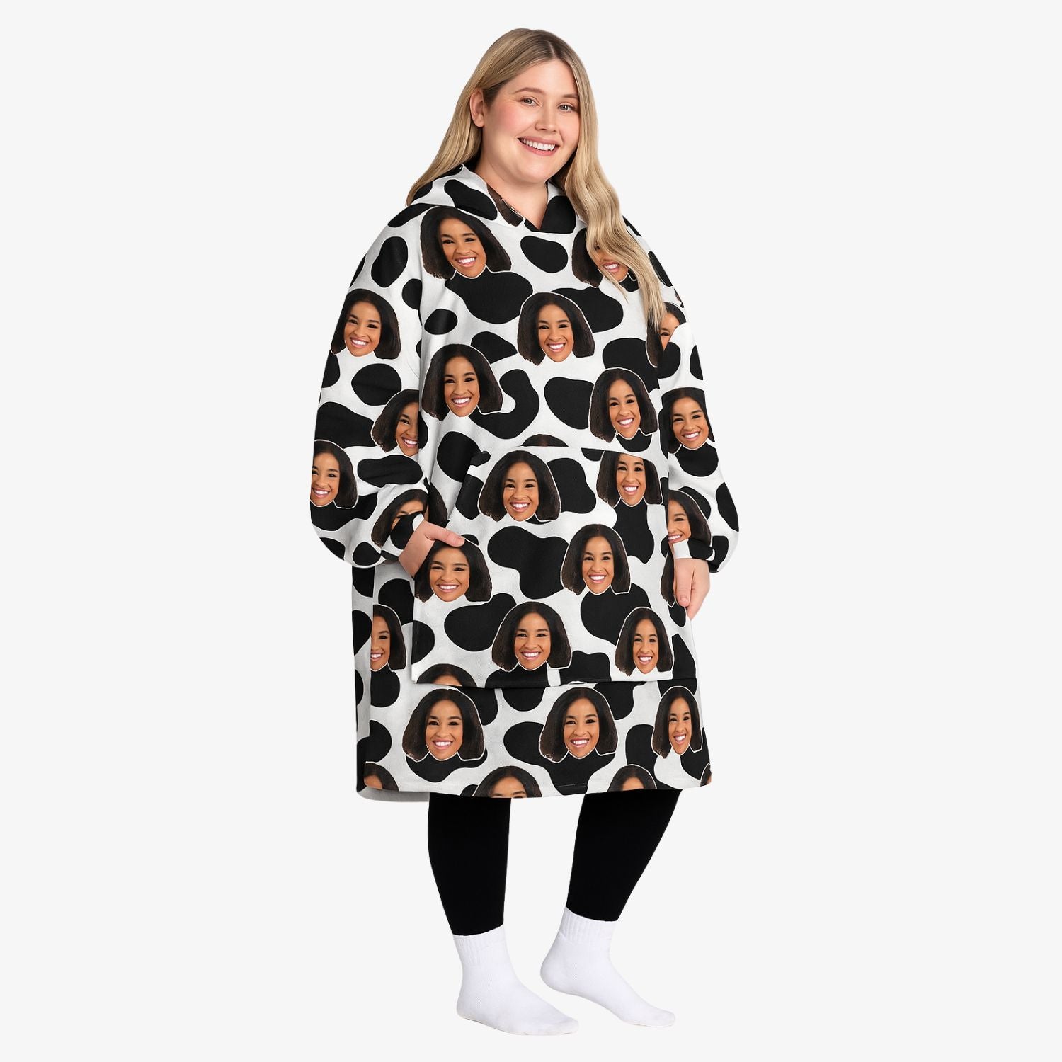 Cow Pattern Face Personalised Hoodie Blanket