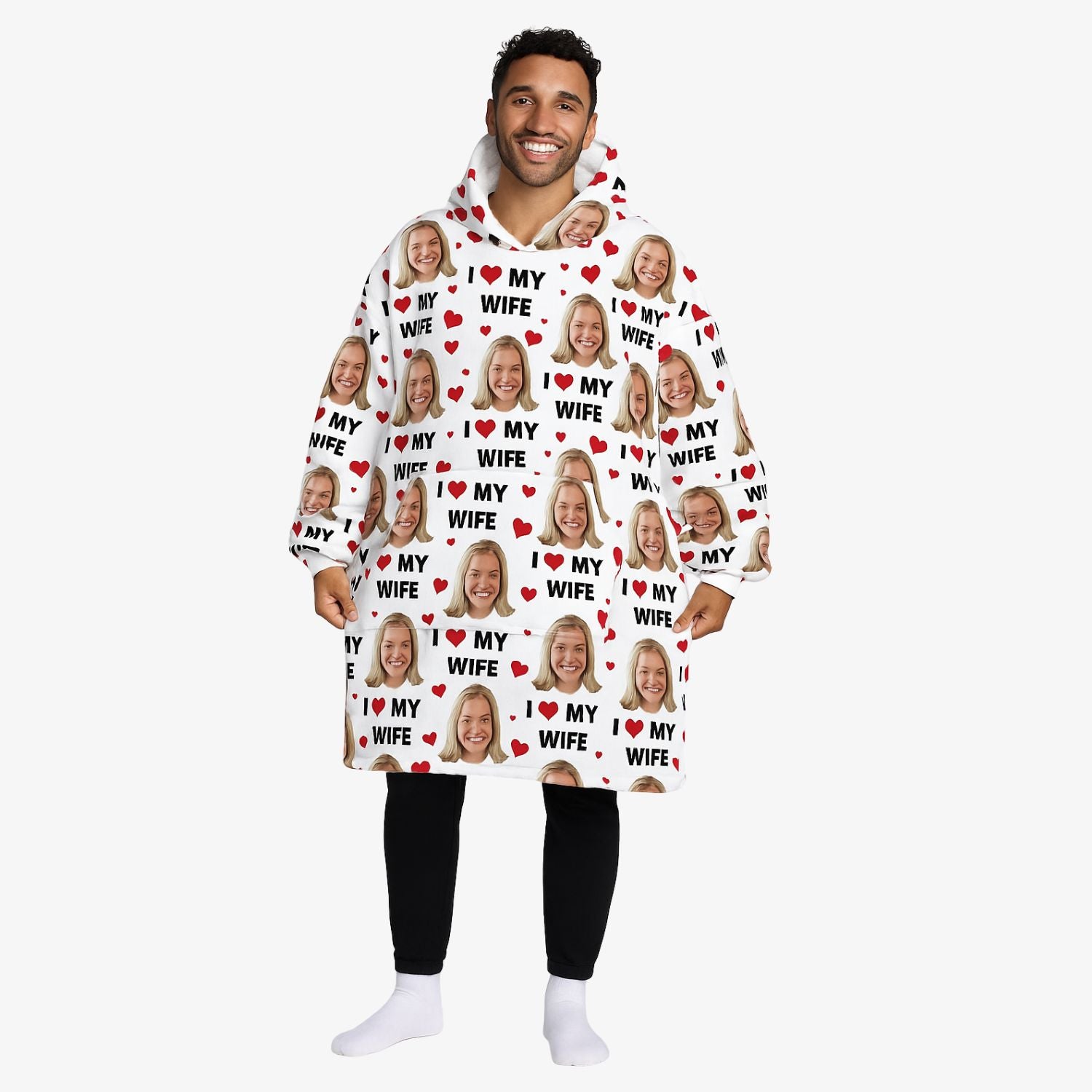 I Love My Wife Custom Hoodie Blanket