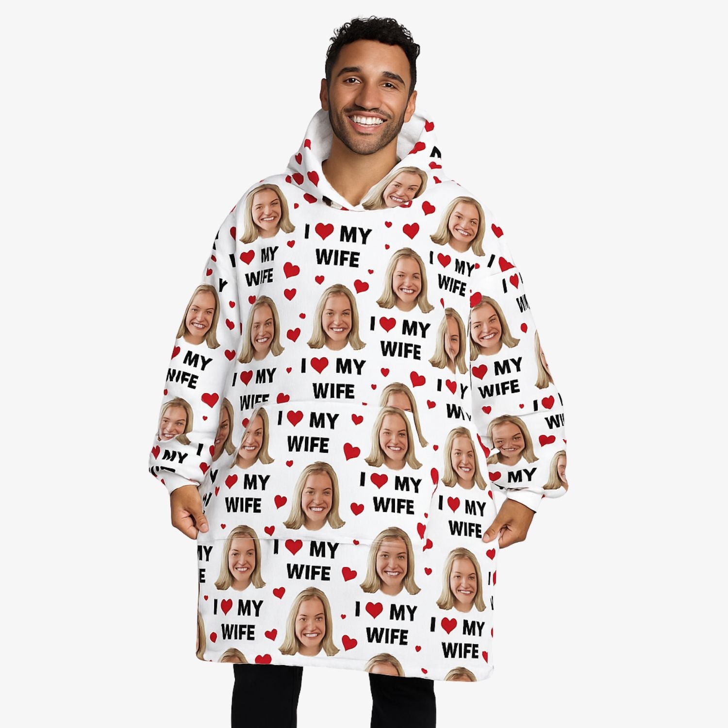 I Love My Wife Custom Hoodie Blanket