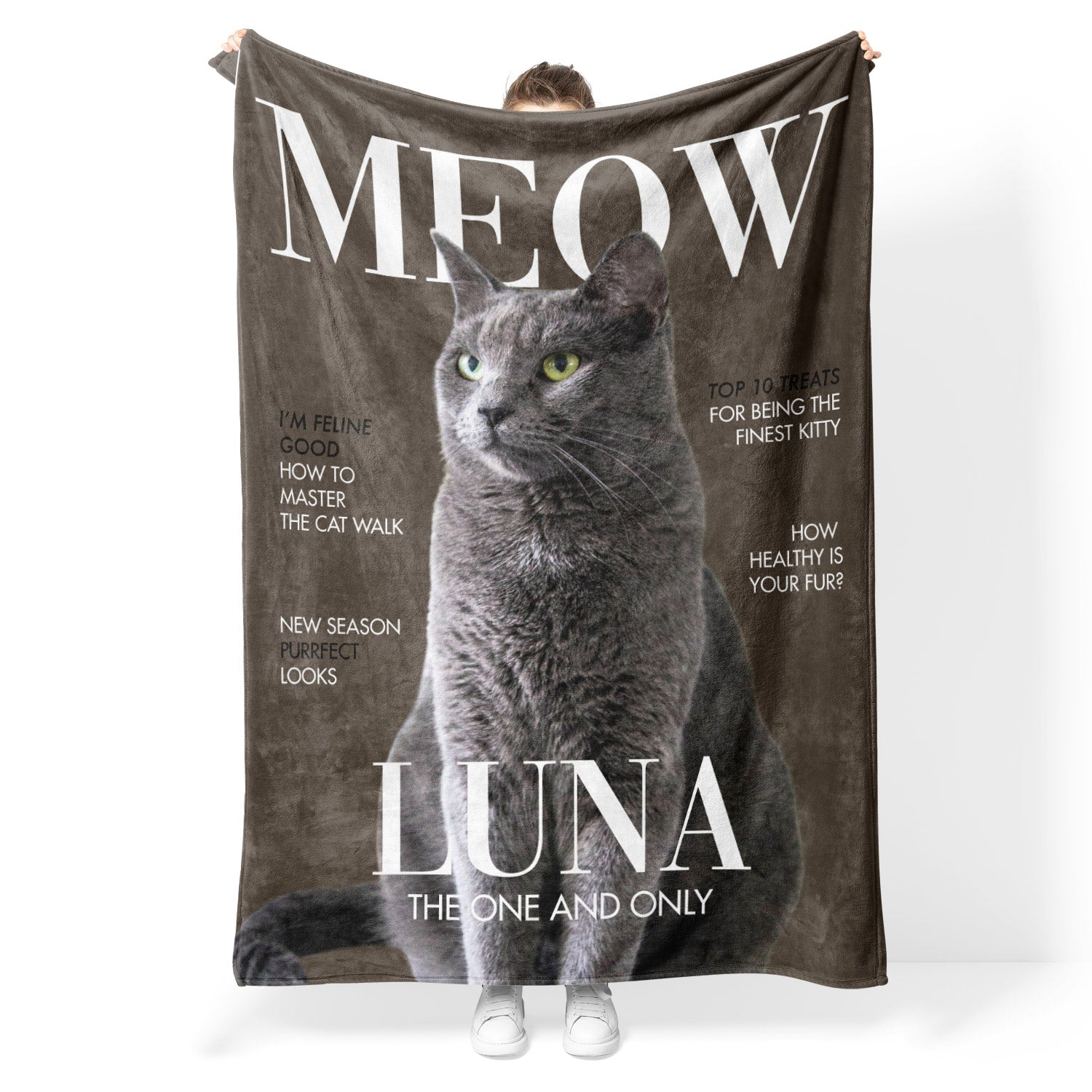 Meow Vogue Fashion Magazine Cover Personalised Cat Blanket