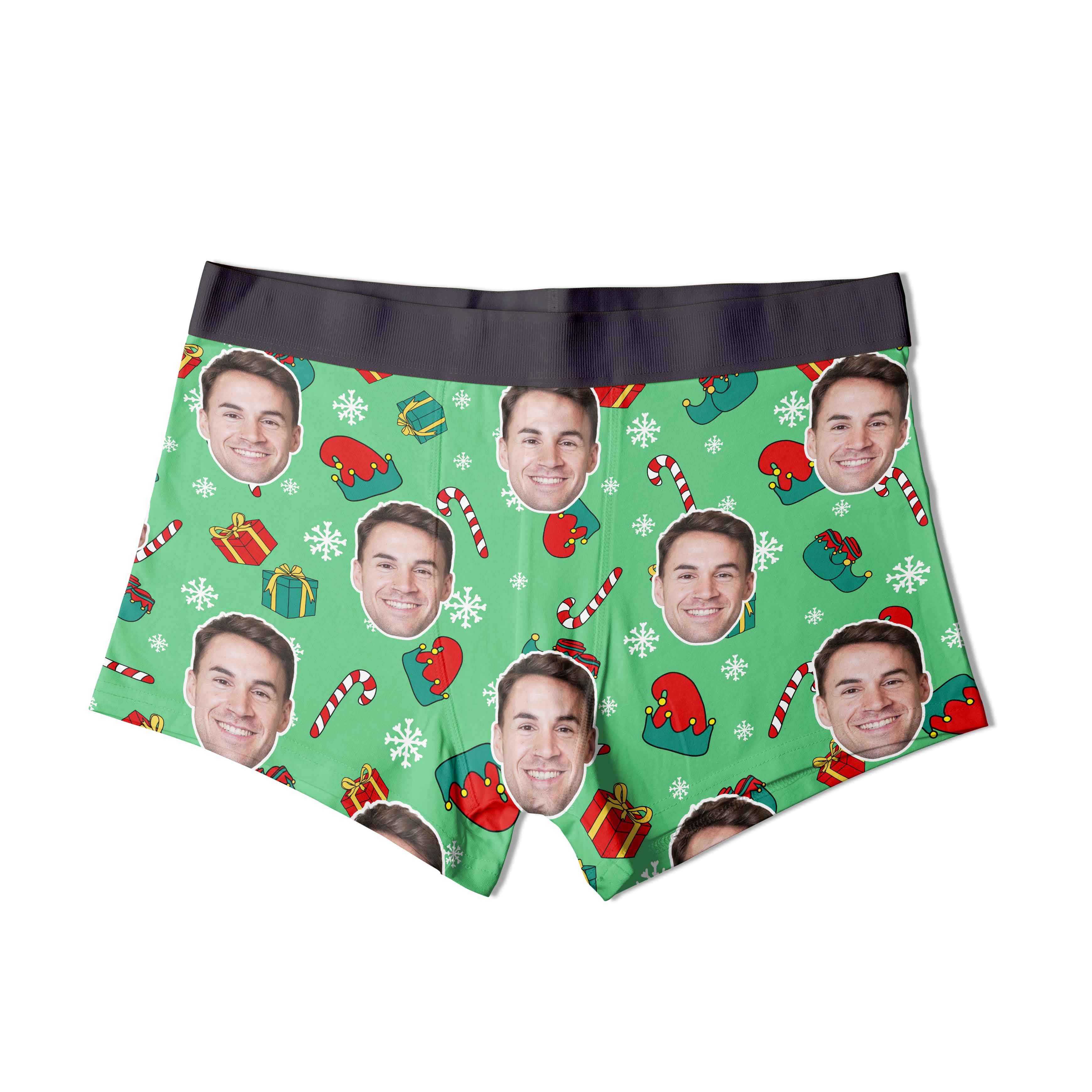 Elf Face Pattern Personalised Christmas Boxers