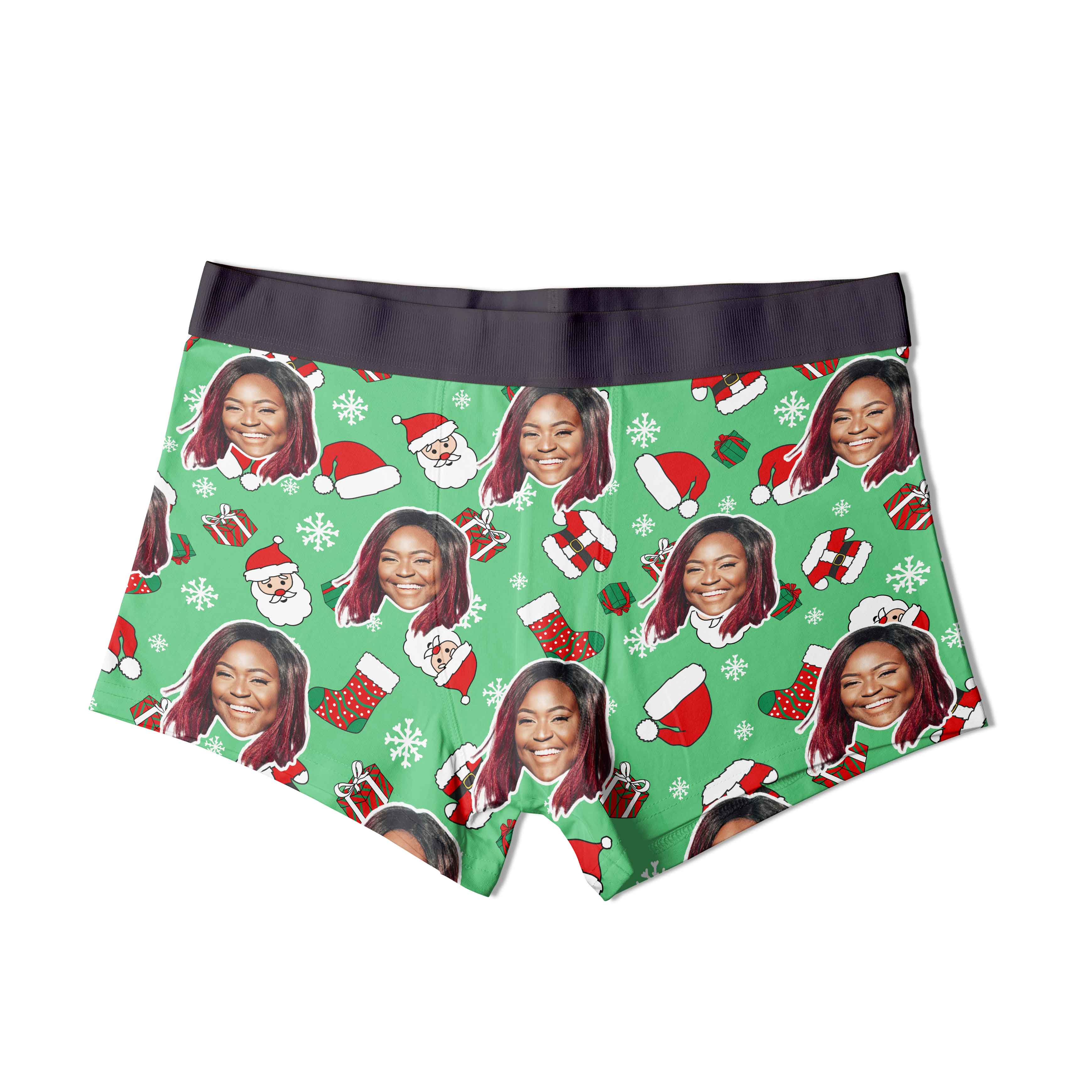 Santa Face Pattern Personalised Christmas Boxers