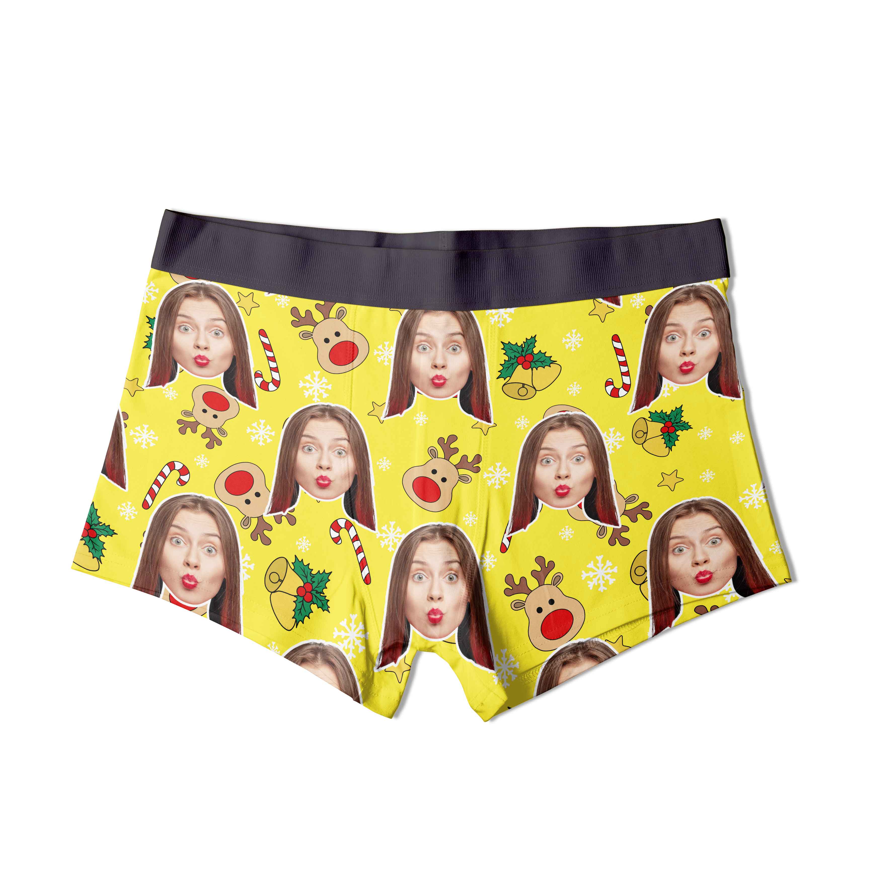 Reindeer Face Pattern Personalised Christmas Boxers