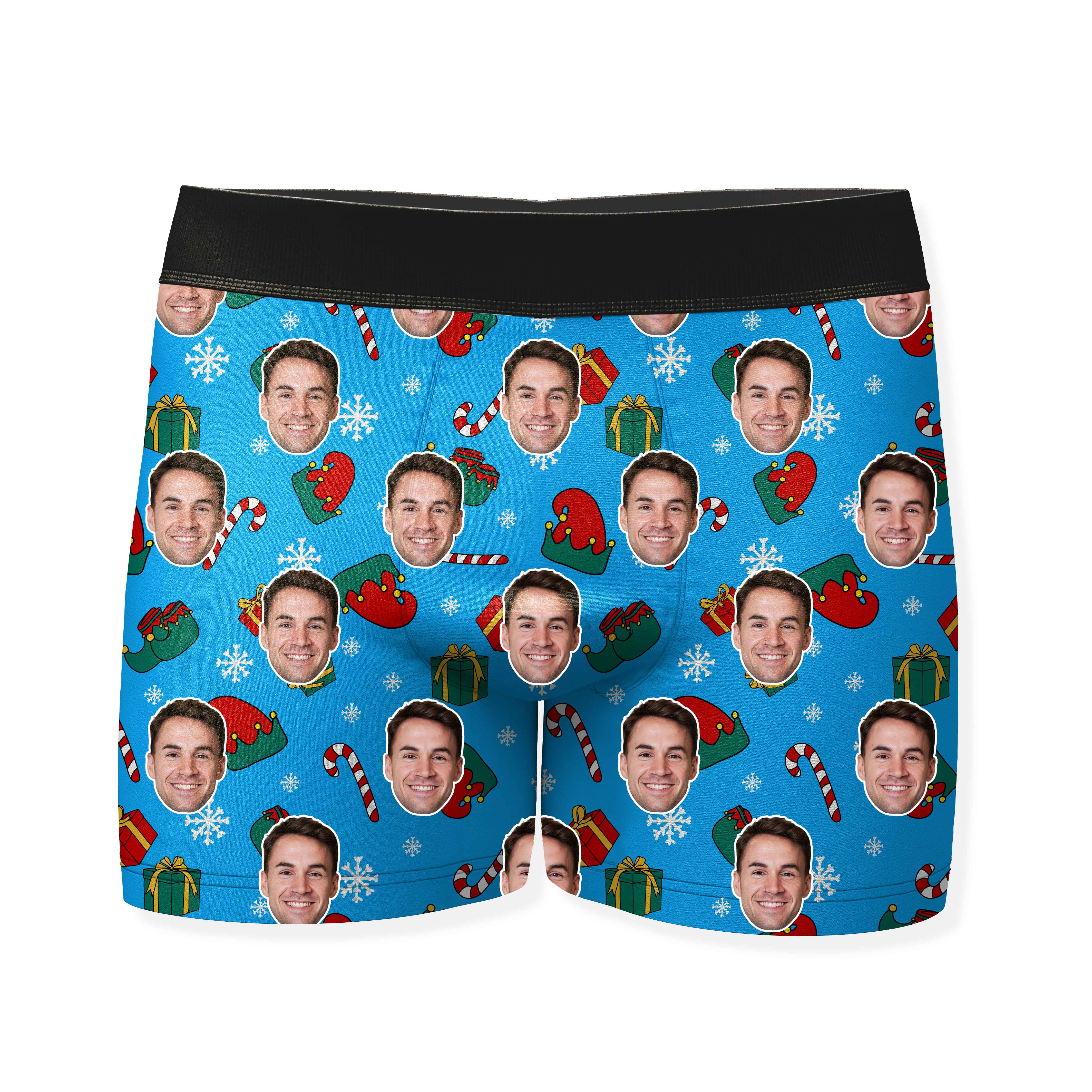Elf Face Pattern Personalised Christmas Boxers