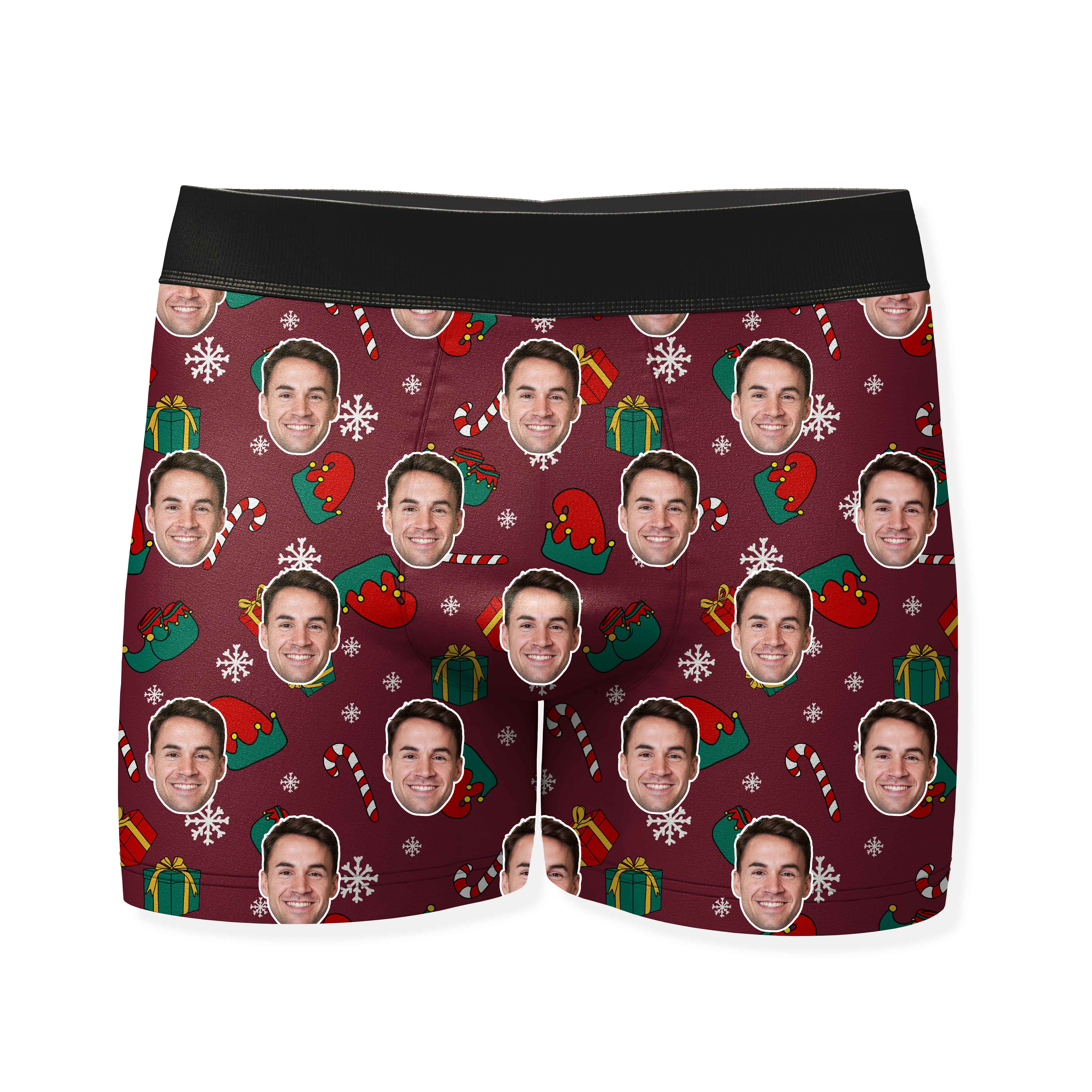 Elf Face Pattern Personalised Christmas Boxers
