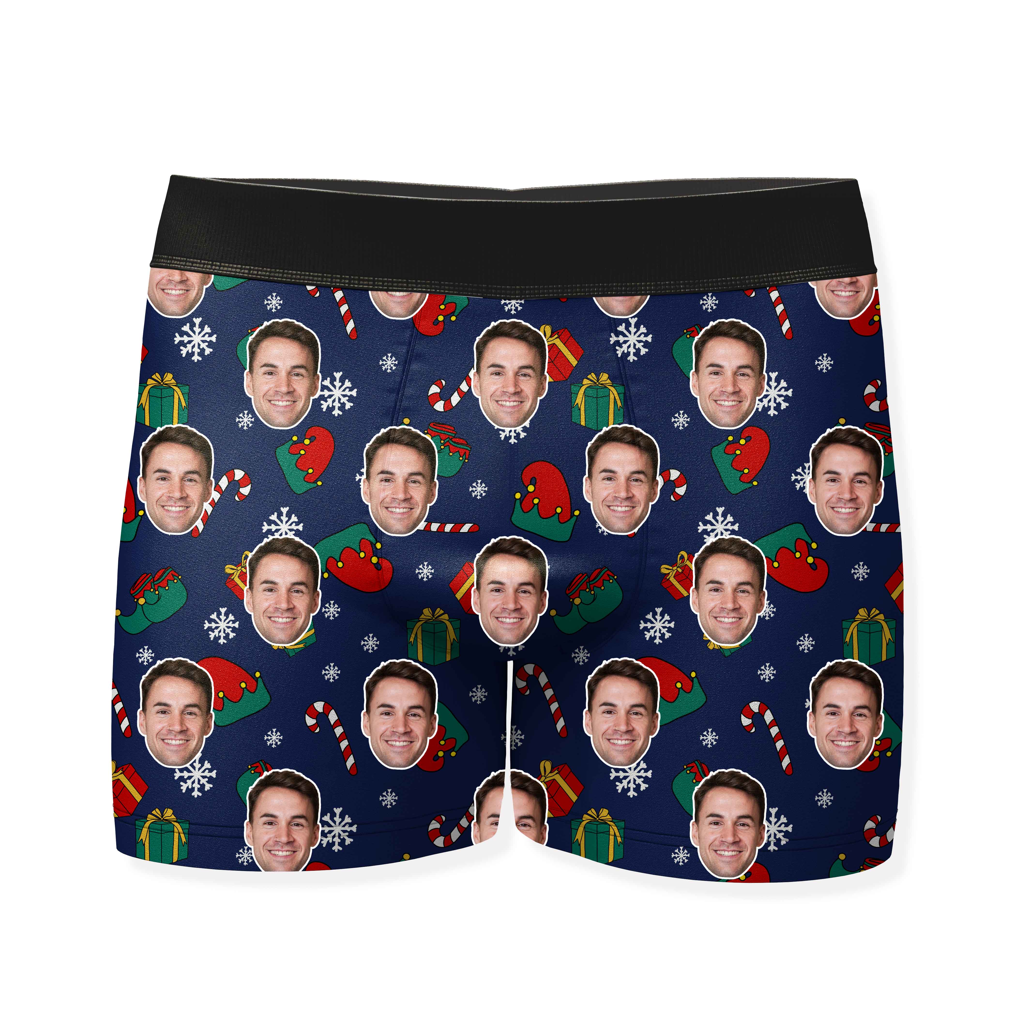 Elf Face Pattern Personalised Christmas Boxers