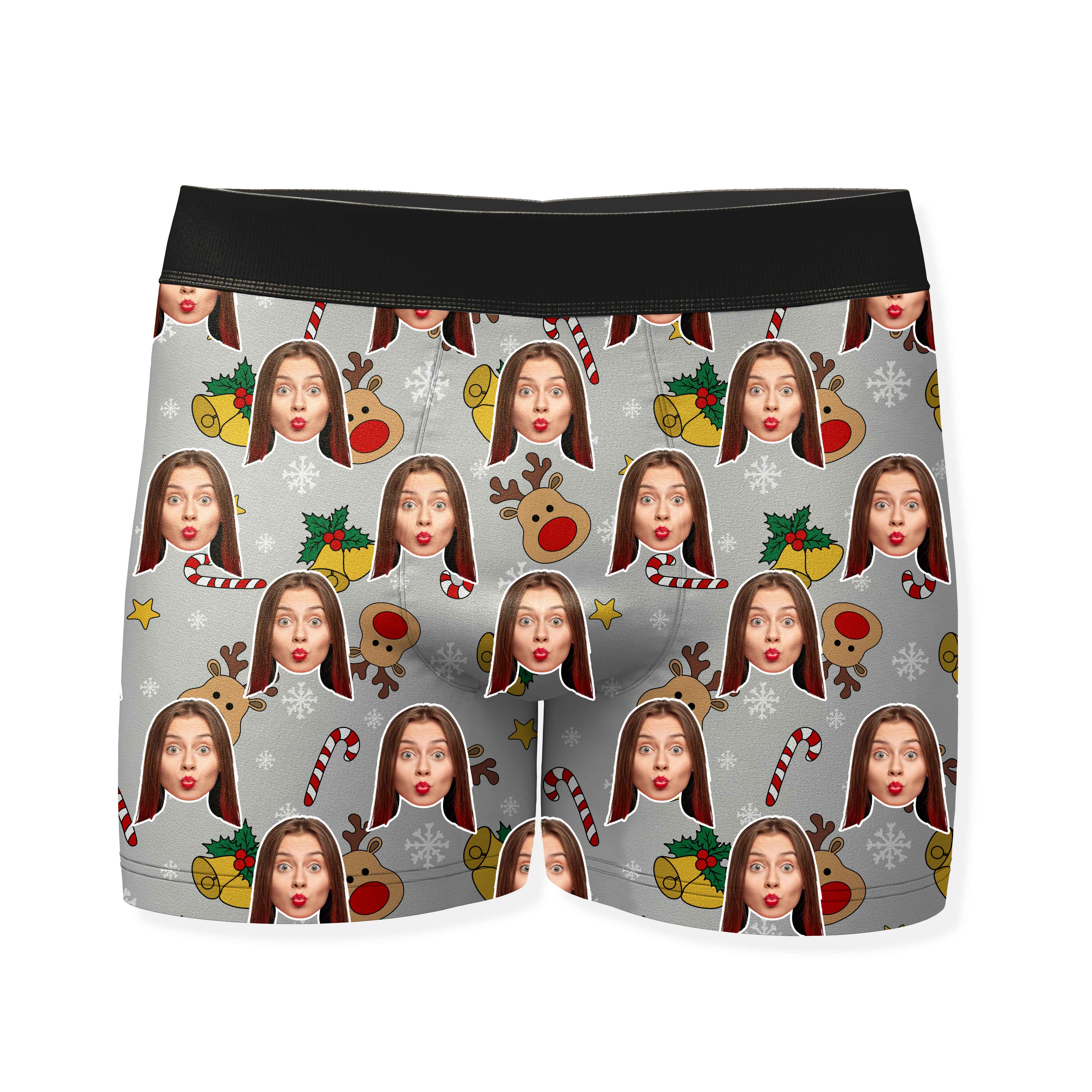 Reindeer Face Pattern Personalised Christmas Boxers