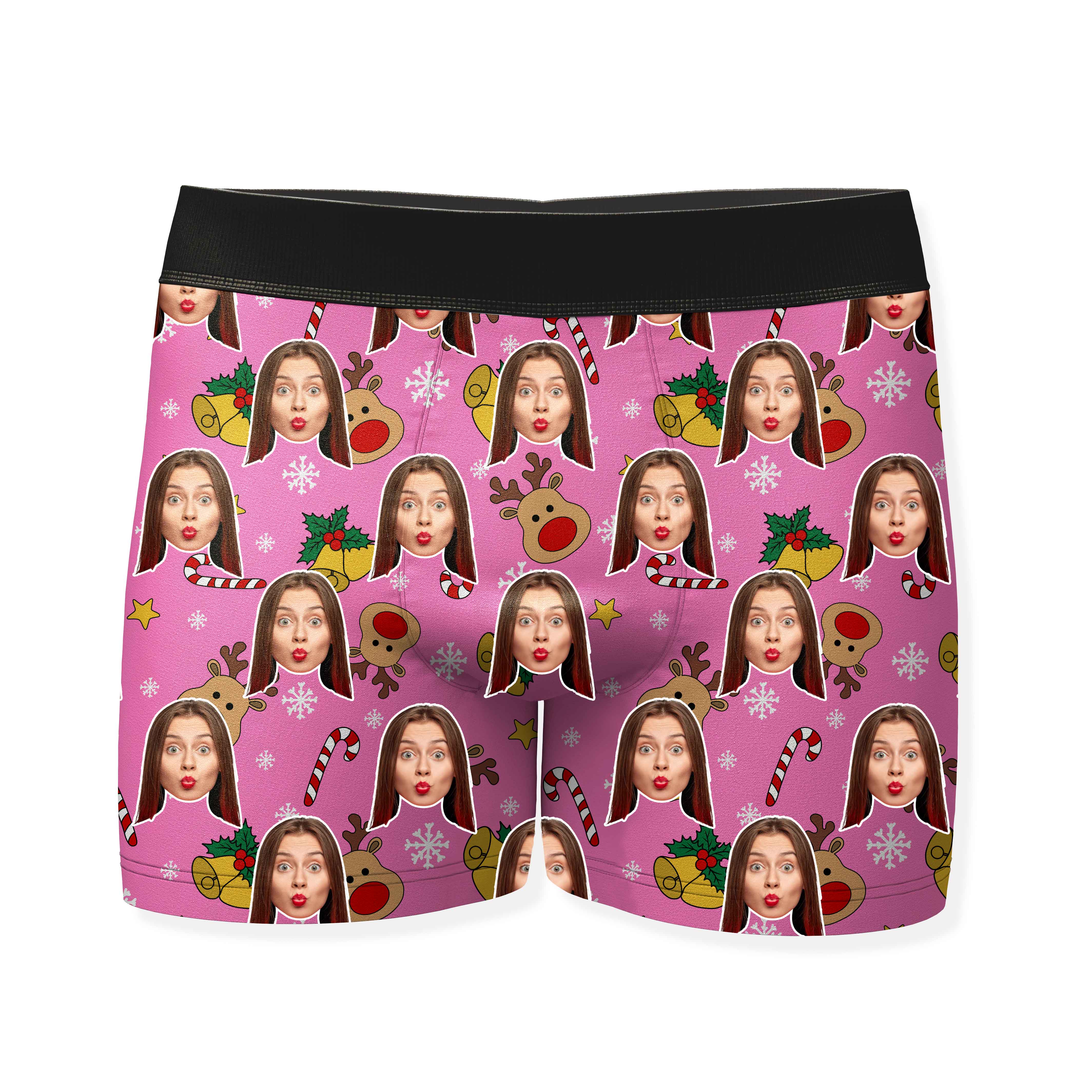 Reindeer Face Pattern Personalised Christmas Boxers