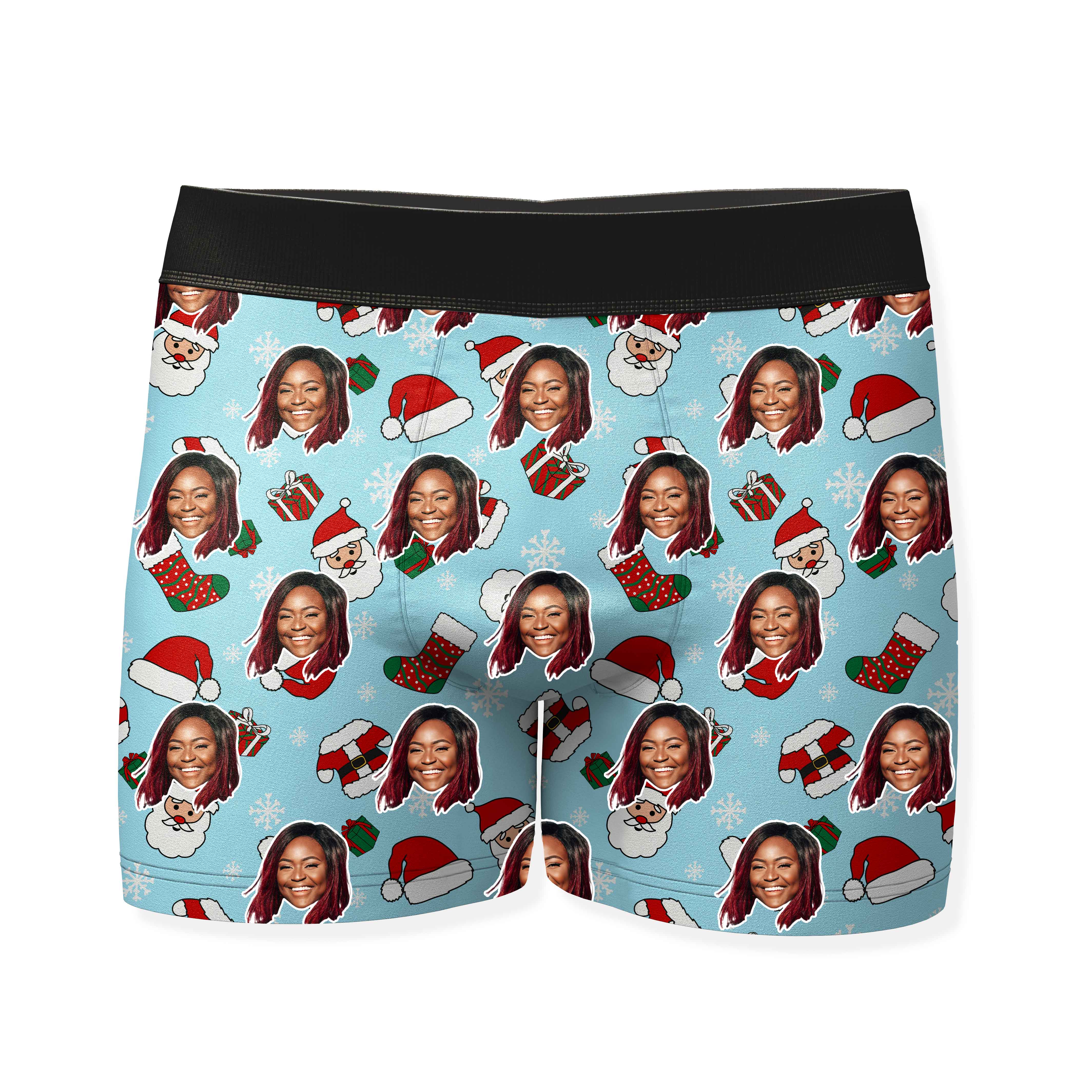 Santa Face Pattern Personalised Christmas Boxers