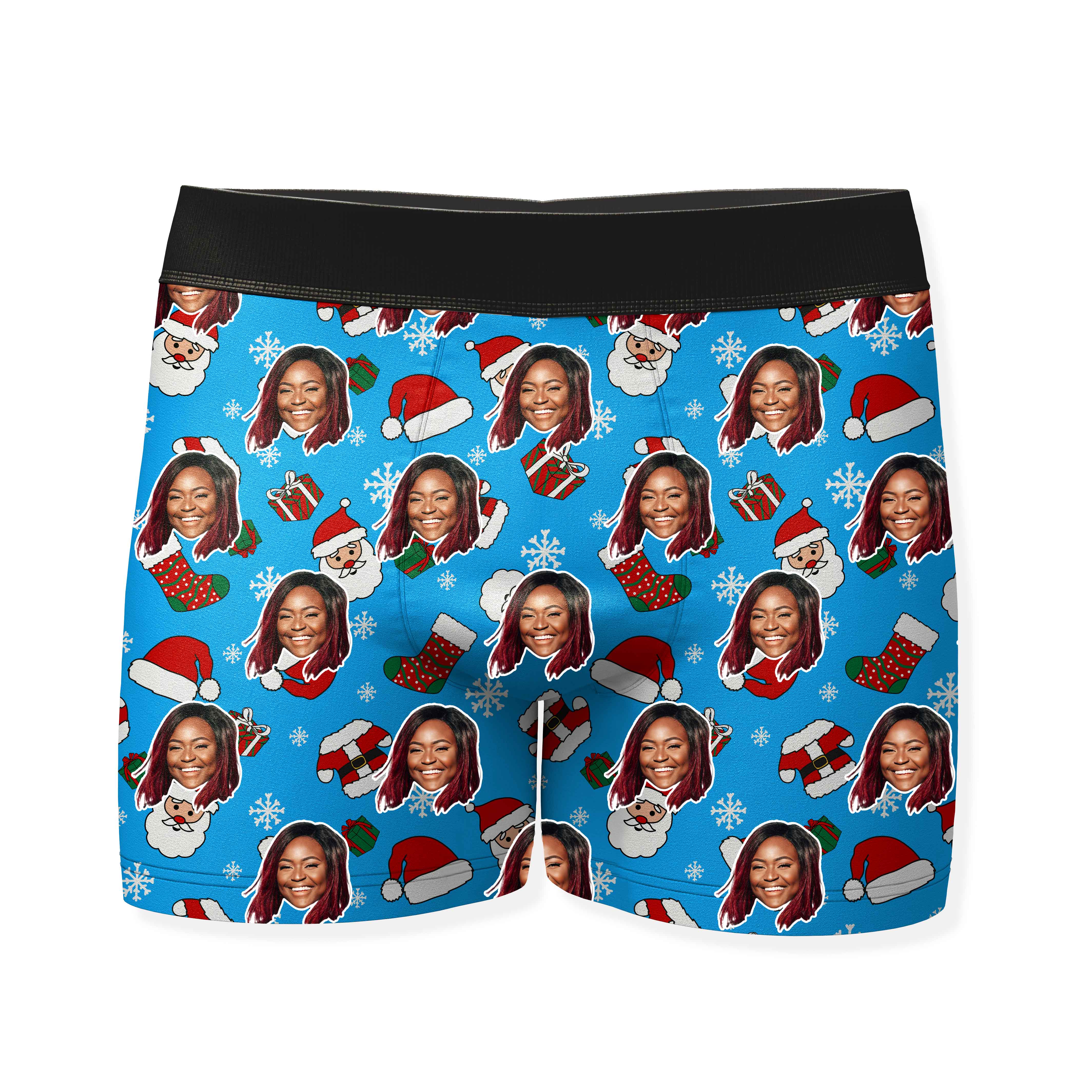 Santa Face Pattern Personalised Christmas Boxers