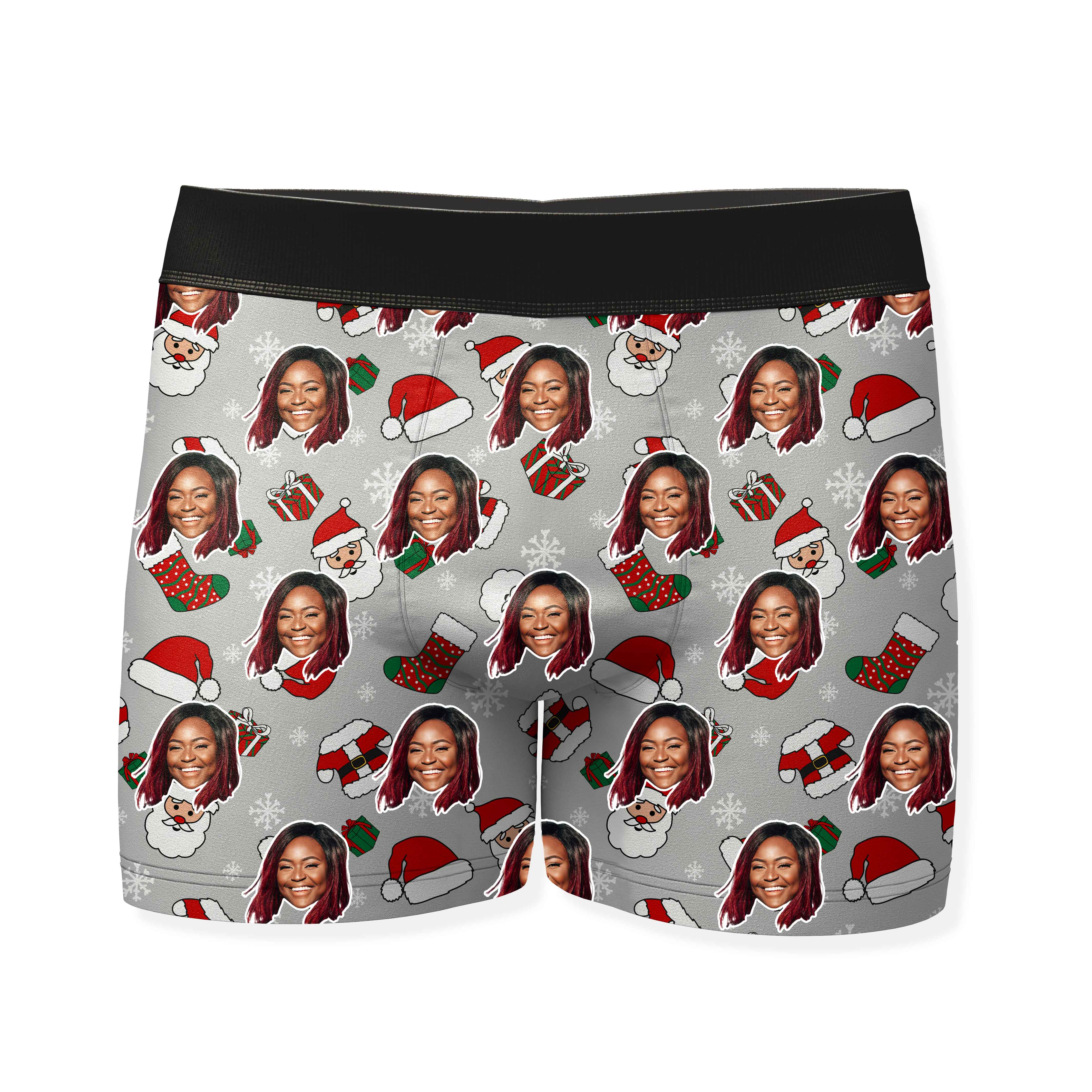 Santa Face Pattern Personalised Christmas Boxers