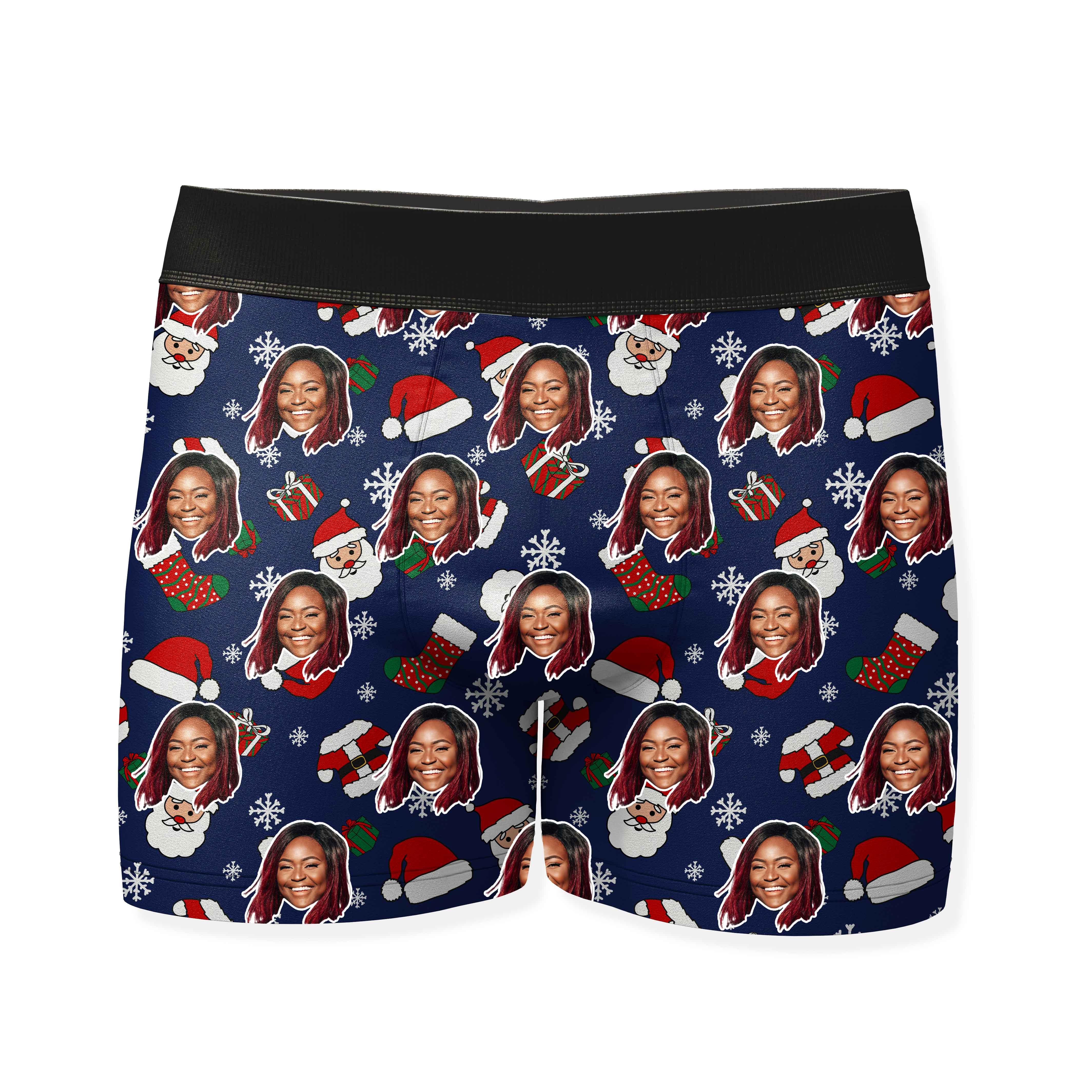 Santa Face Pattern Personalised Christmas Boxers