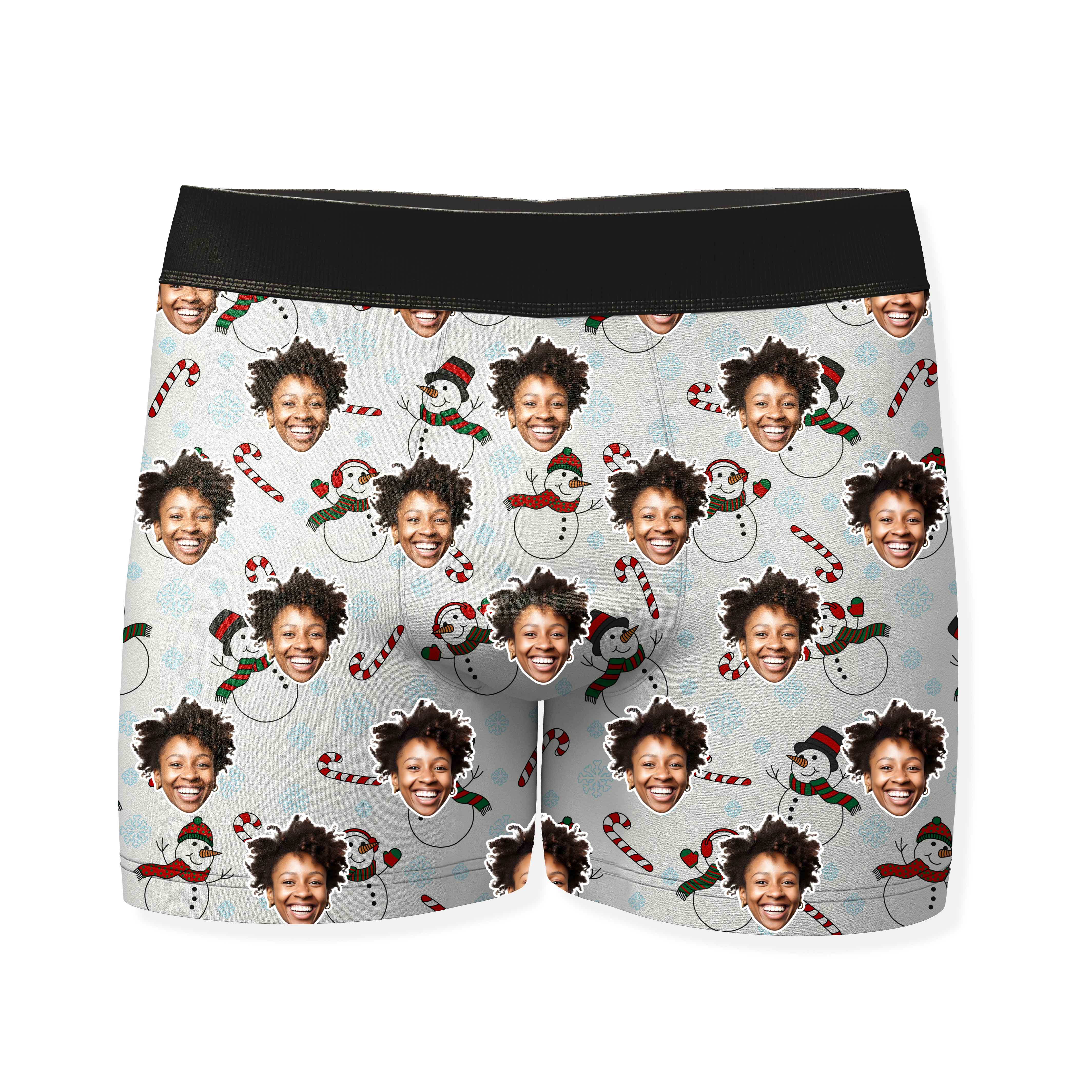 Snowman Face Pattern Personalised Christmas Boxers