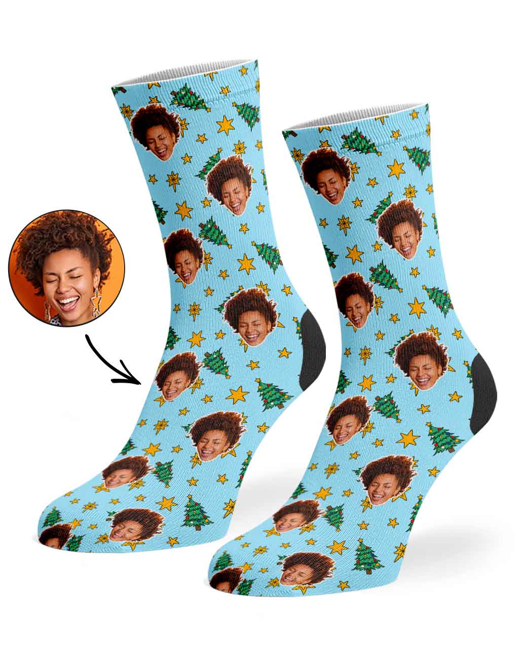 Christmas Trees & Stars Custom Face Socks