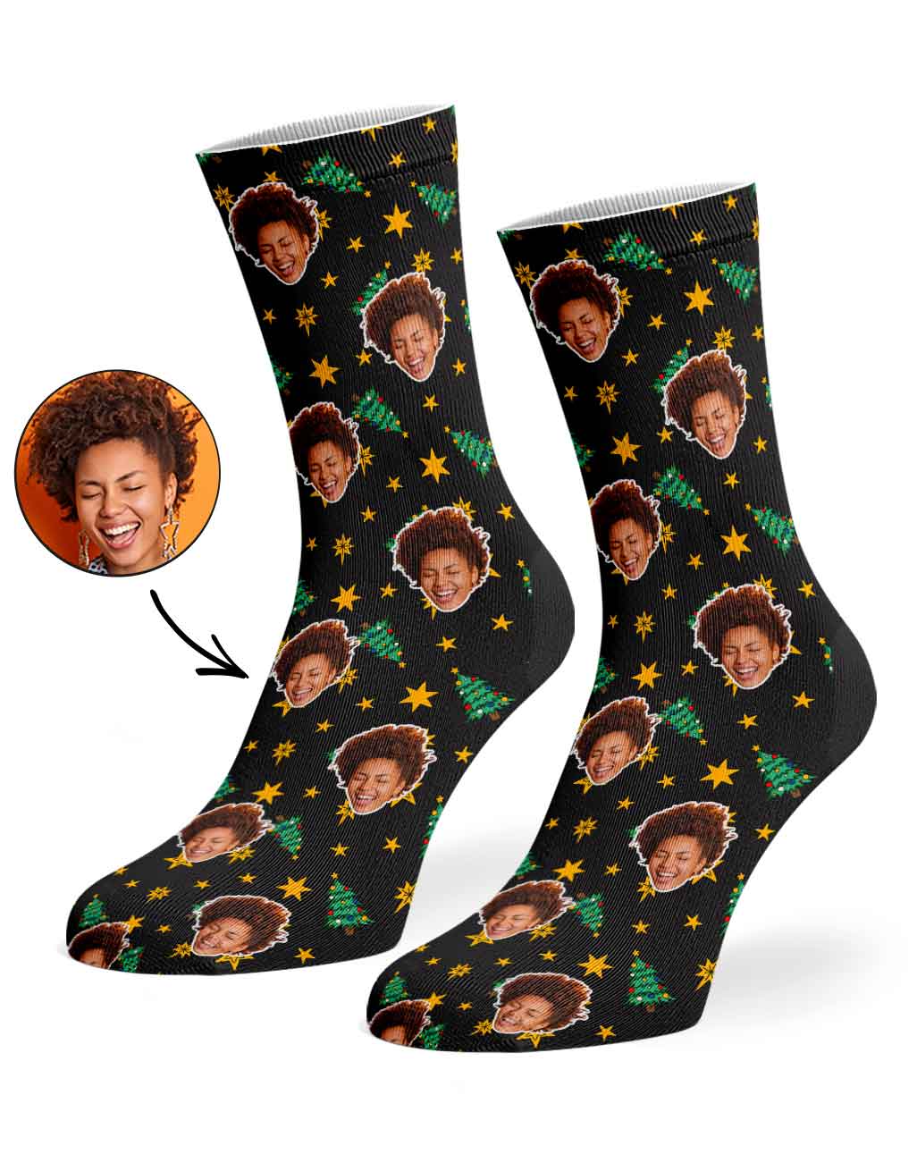 Christmas Trees & Stars Custom Face Socks