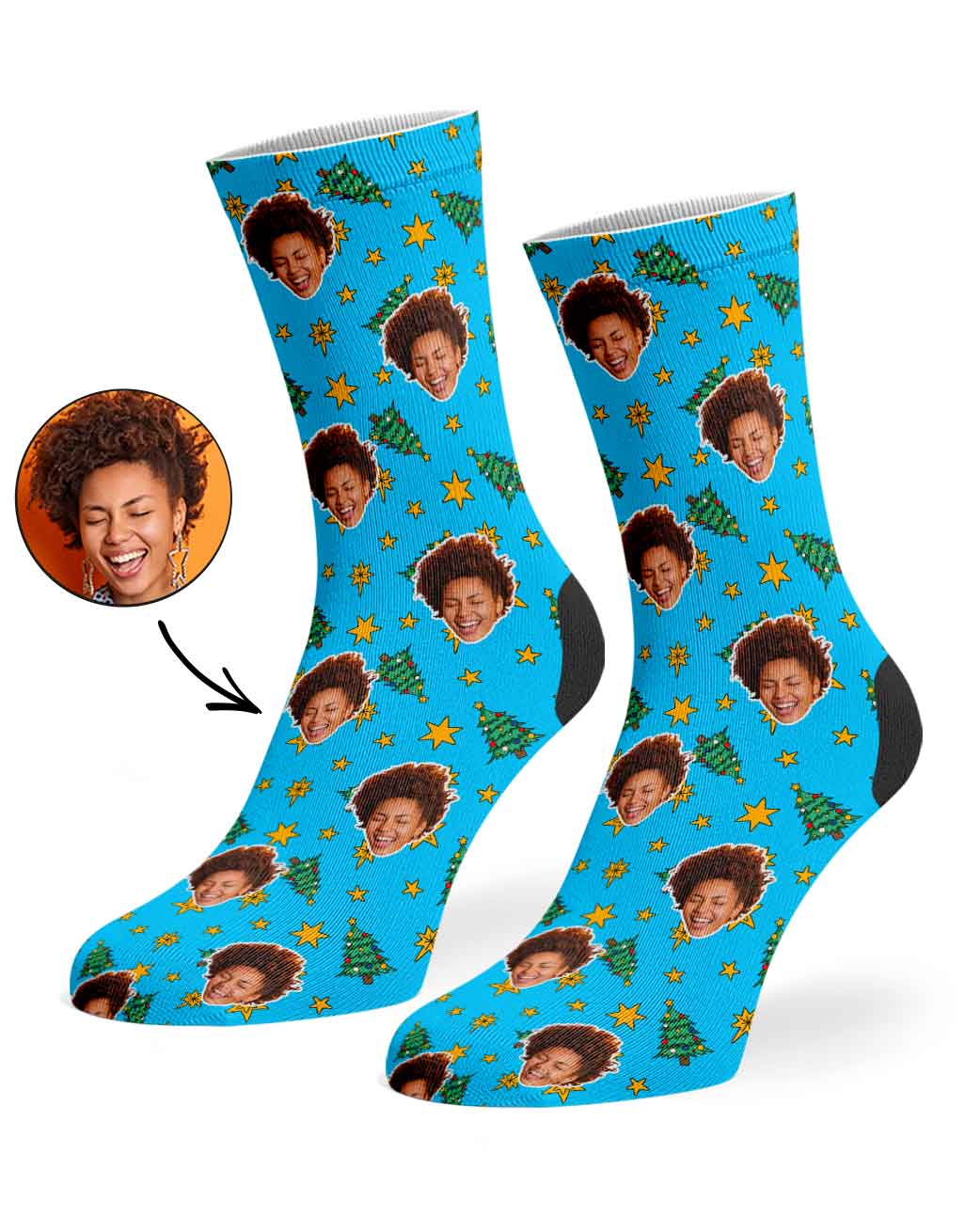 Christmas Trees & Stars Custom Face Socks