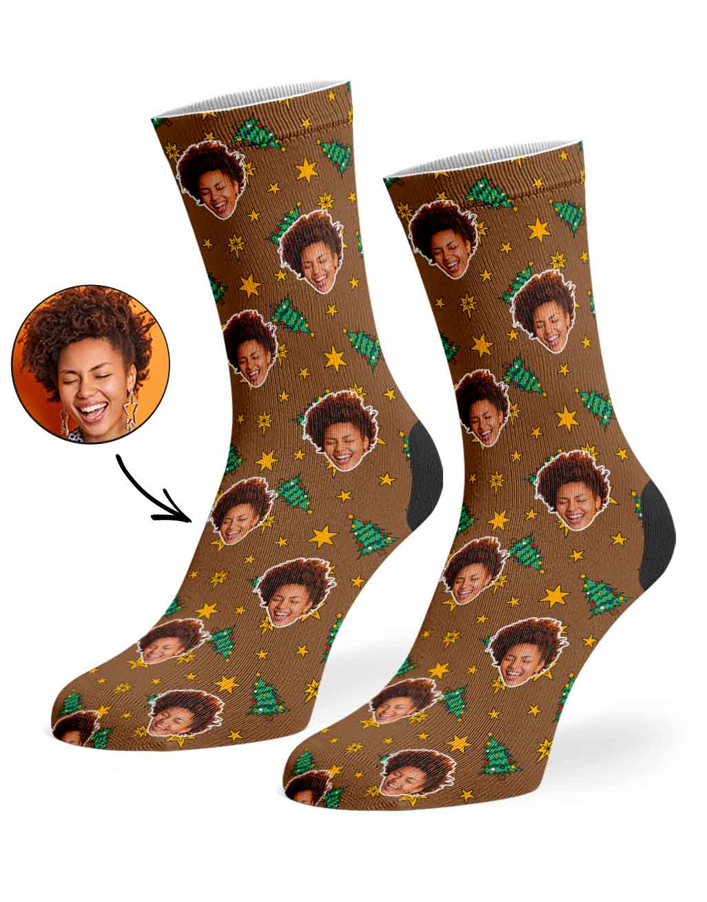 Christmas Trees & Stars Custom Face Socks