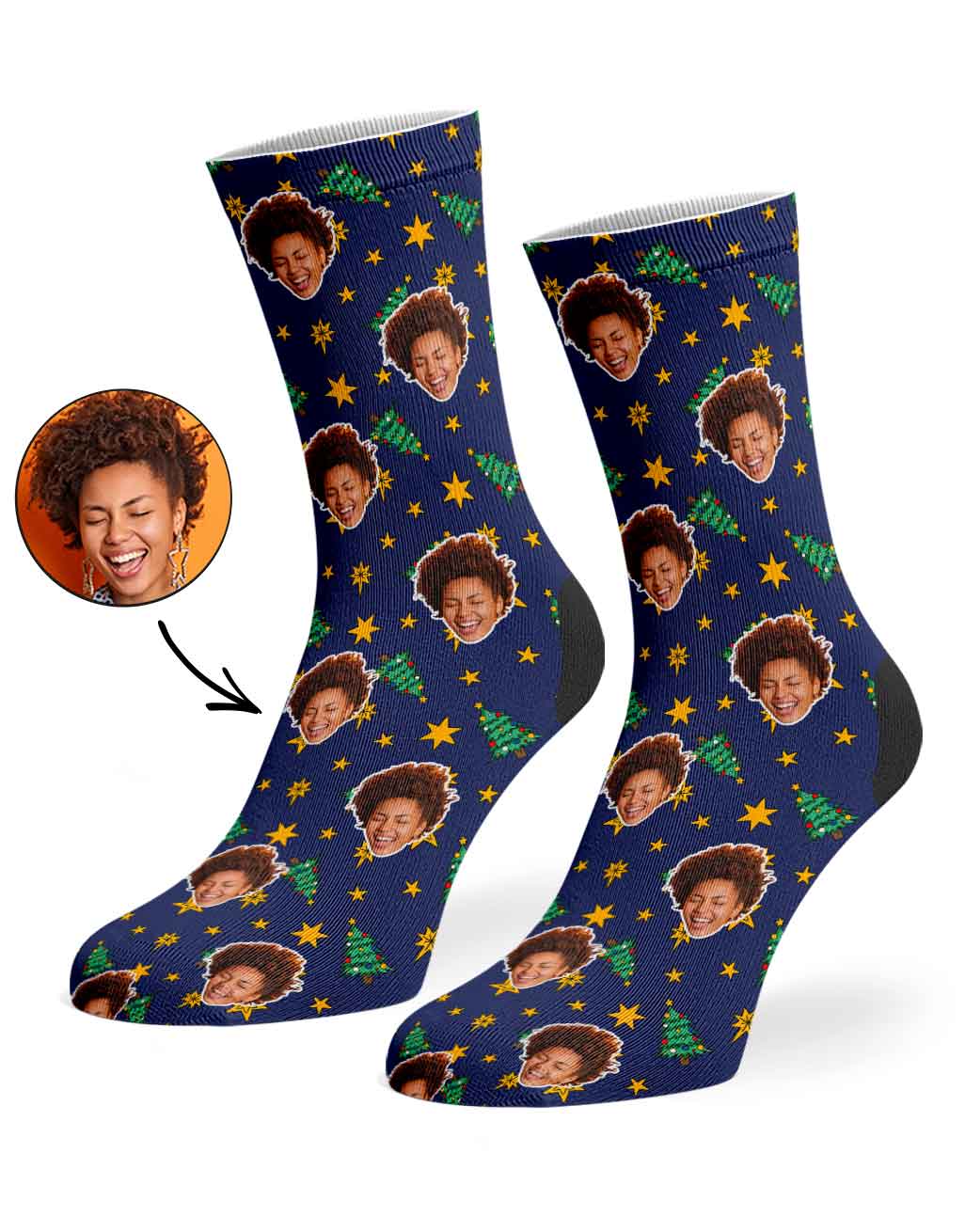 Christmas Trees & Stars Custom Face Socks