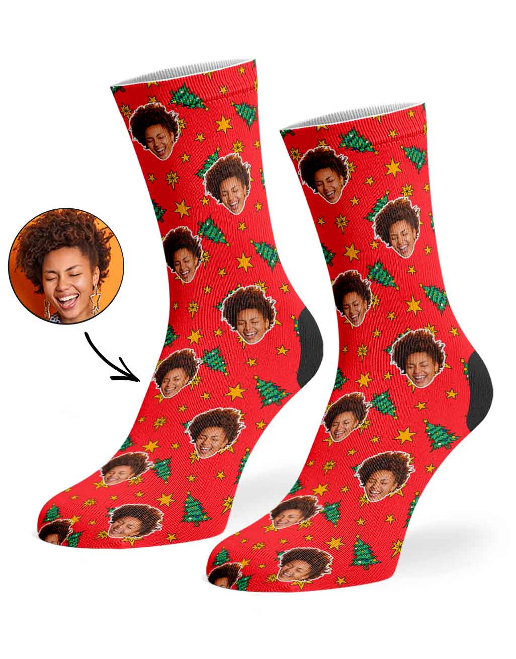 Christmas Trees & Stars Custom Face Socks