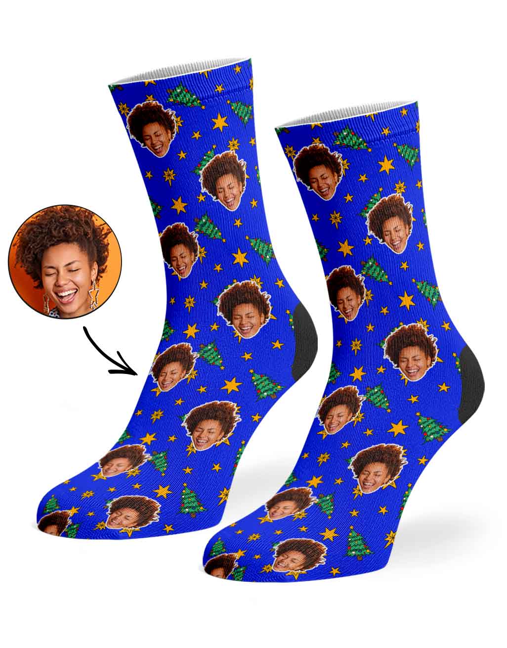 Christmas Trees & Stars Custom Face Socks