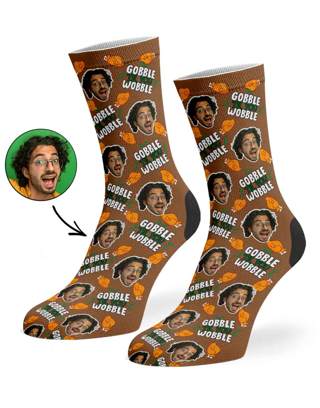 Gobble Til You Wobble Christmas Turkey Custom Socks