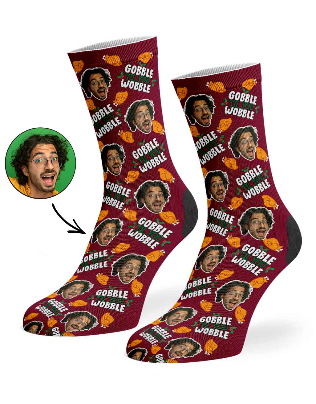 Gobble Til You Wobble Christmas Turkey Custom Socks