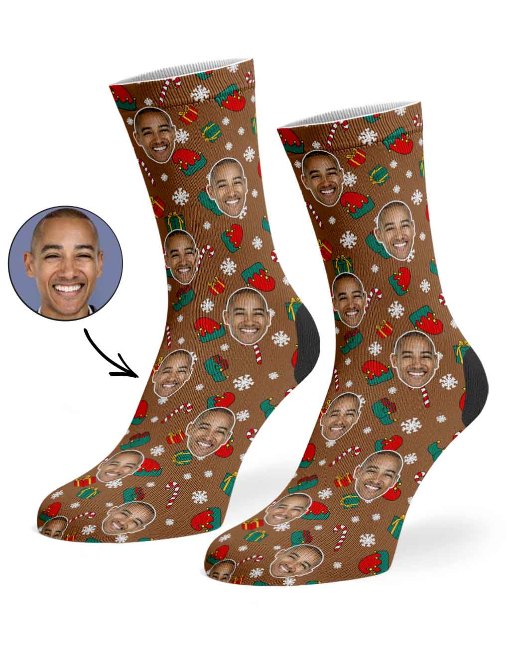 Elf Face Pattern Personalised Christmas Socks